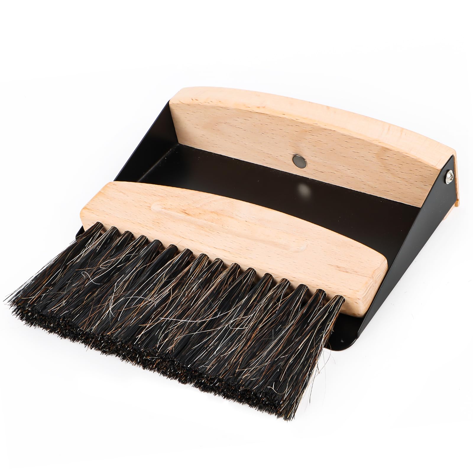 Tischkehrset aus Holz und Metall, Schaufel und Besen Set, Tischbesen und Schaufel,Mini Handfeger Besen und Kehrblech, Tischbürste Tischkehrer (Schwarz 1) Angebot bei HelloDeals