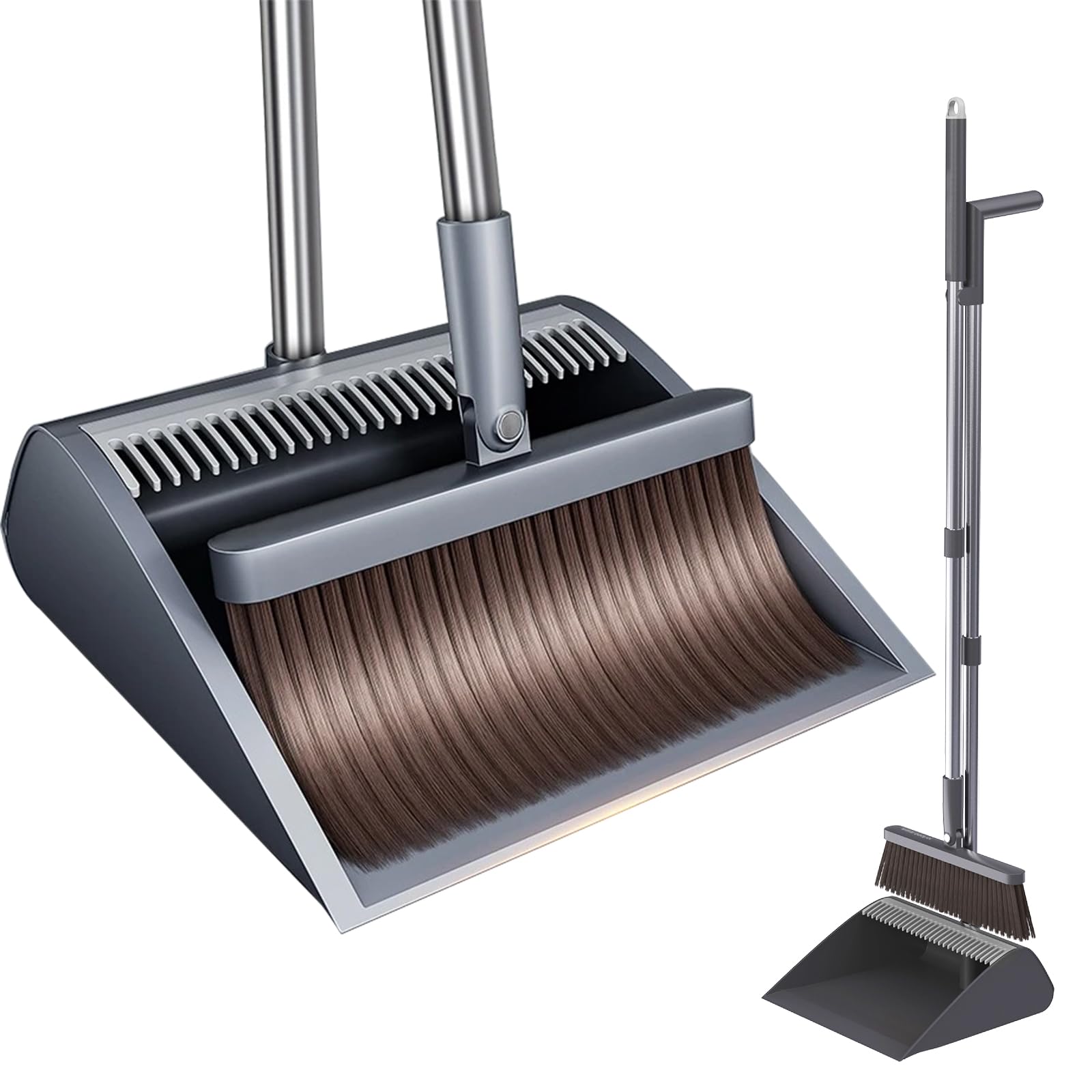 MOPUP Besen und Kehrschaufelset mit langem Stiel, aufrecht stehendes Besen und Kehrschaufelset zur Bodenreinigung, 180 Grad Drehbar Camping Kehrbesen Innen und Campingbesen samt Schaufel, 39 Zoll (99 Angebot bei HelloDeals
