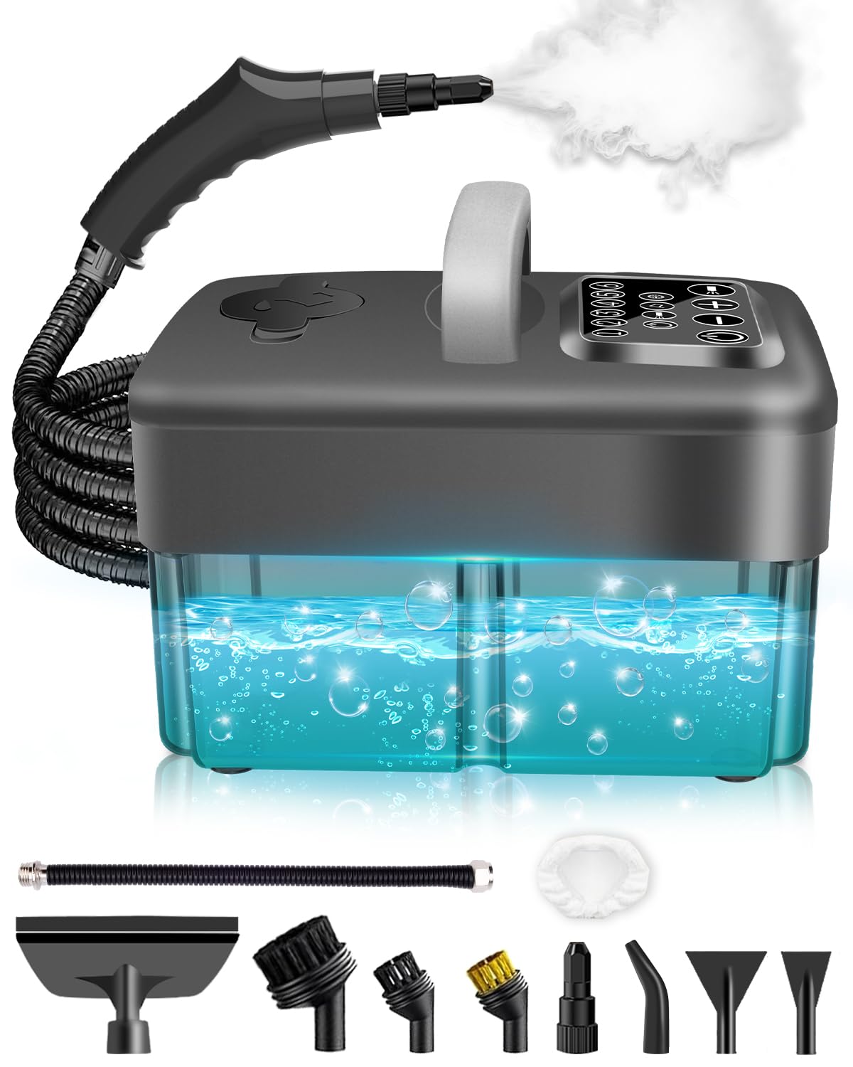 Dampfreiniger Handgerät für Alles - 2500W 6-Stufig Einstellbar, 1,6L Wassertank, 120 °C Dampf, 15s Aufheizzeit, Tragbar mit 10 Zubehörteilen, Dampfreinigung für Boden, Polstermöbel,Fenster,Auto Silber Angebot bei HelloDeals