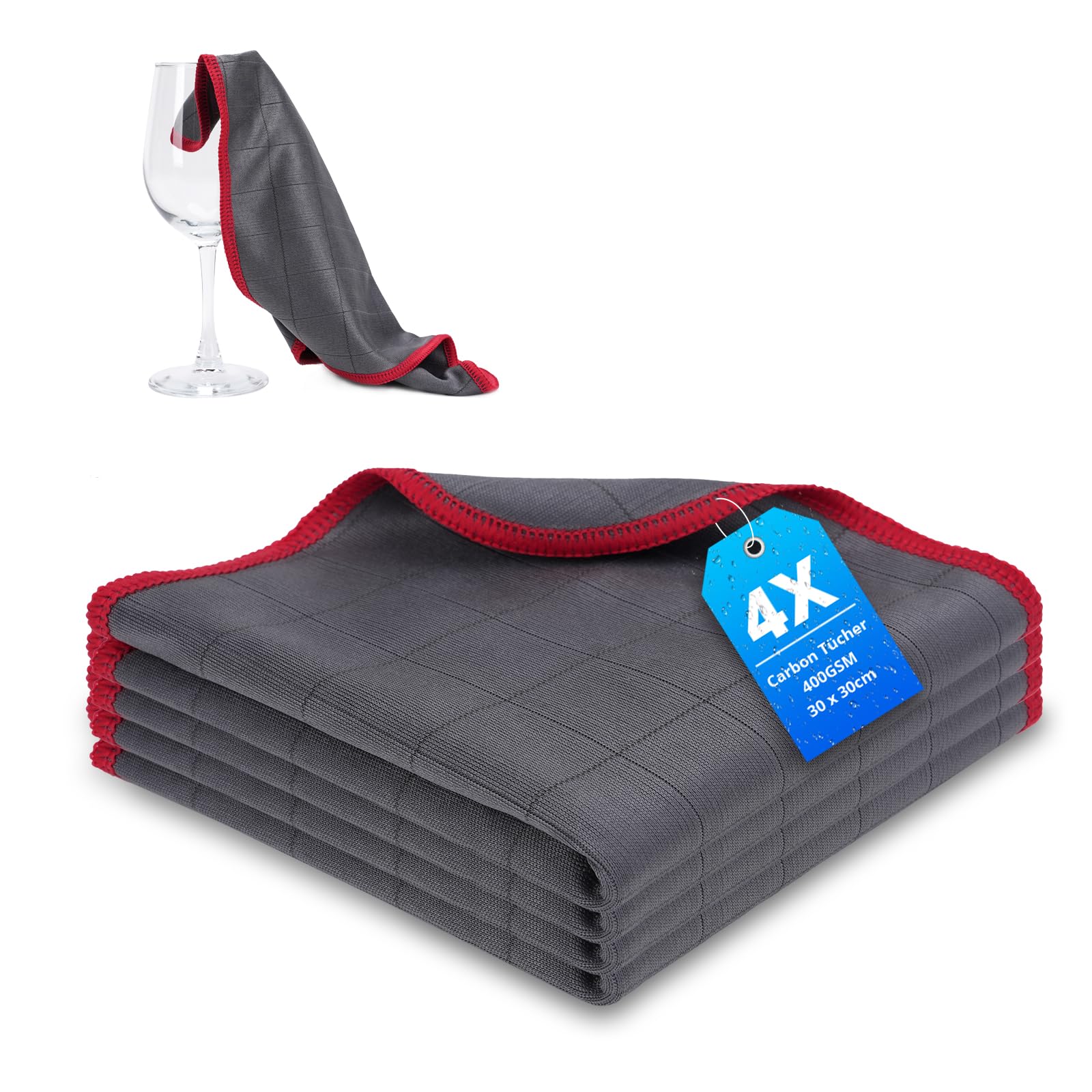 4X Fenstertuch, 30x30cm Fensterputztücher Carbon Tücher Für kristallklare & streifenfreie Scheiben, Poliertuch Gläser Microfasertuch Fenster, Microfaser Fensterputztuch, Glas Tuch Angebot bei HelloDeals