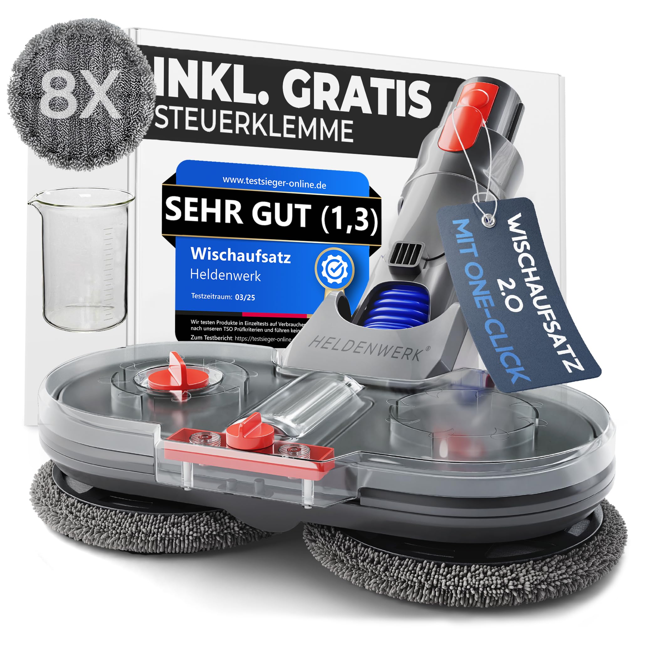 HELDENWERK Wischaufsatz für Dyson V7/V8/V10/V11/V15/Gen5 Staubsauger, Dyson Zubehör Wischaufsatz, Elektrischer Bodenwischer mit Wassertank, Füllbehälter & 8 waschbaren Mops Angebot bei HelloDeals