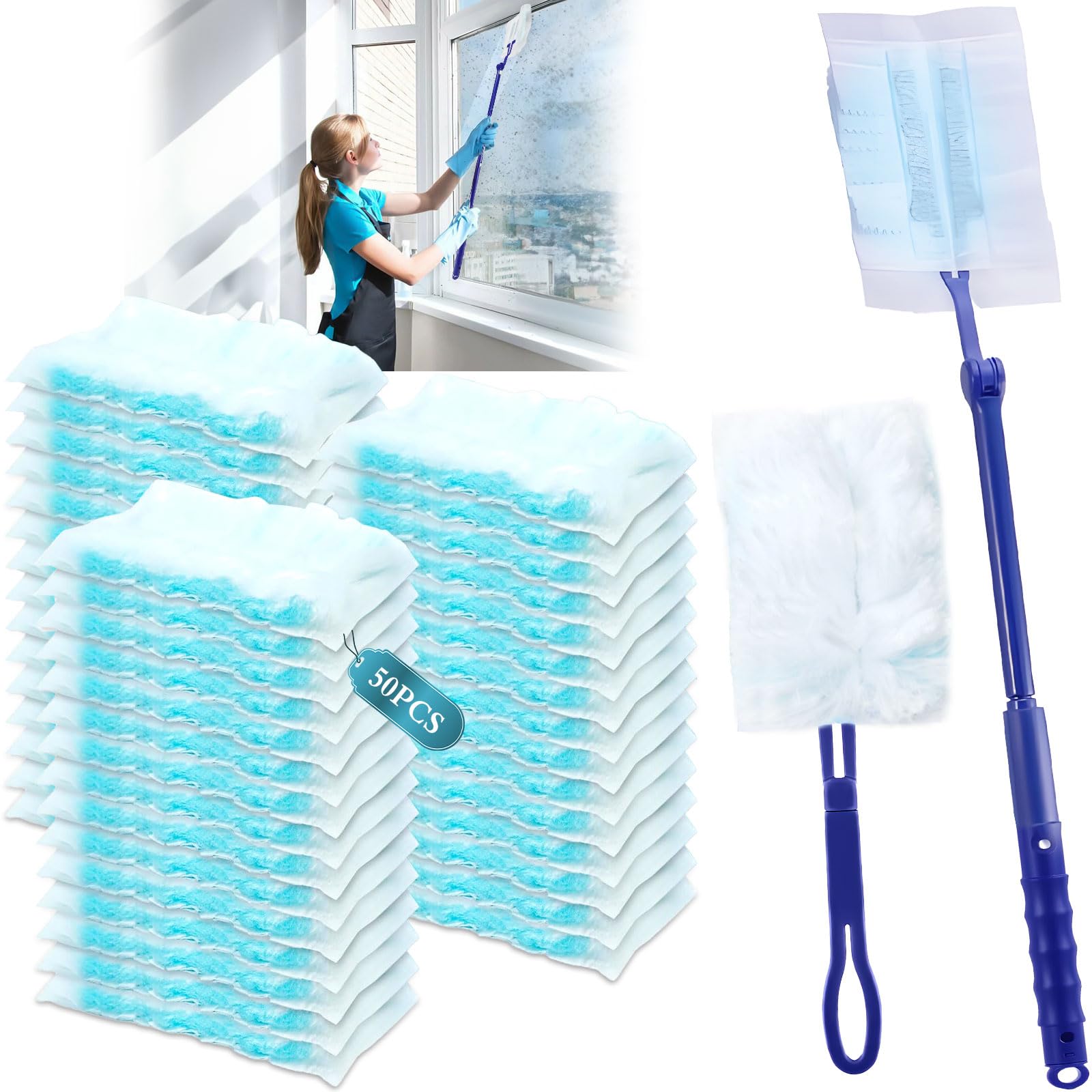 50 Stück Staubwedel Nachfüllpackungen Set, Staubwedel für Swiffer, Staubmagnet, 180° Staubwischer, Einziehbar Staubwedels Teleskop, für Reinigen Sie Staub, Haare usw. Angebot bei HelloDeals