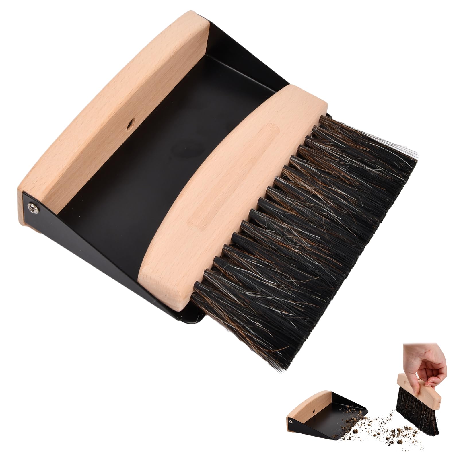 Tischbesen und Kehrschaufel Set, Mini Kehrblech und Handfeger Besen, Magnetische Tischbürste aus Holz, Kleines Tischbürsten Reinigungsset zum Reinigen von Tischen, Staub und Schmutz Angebot bei HelloDeals