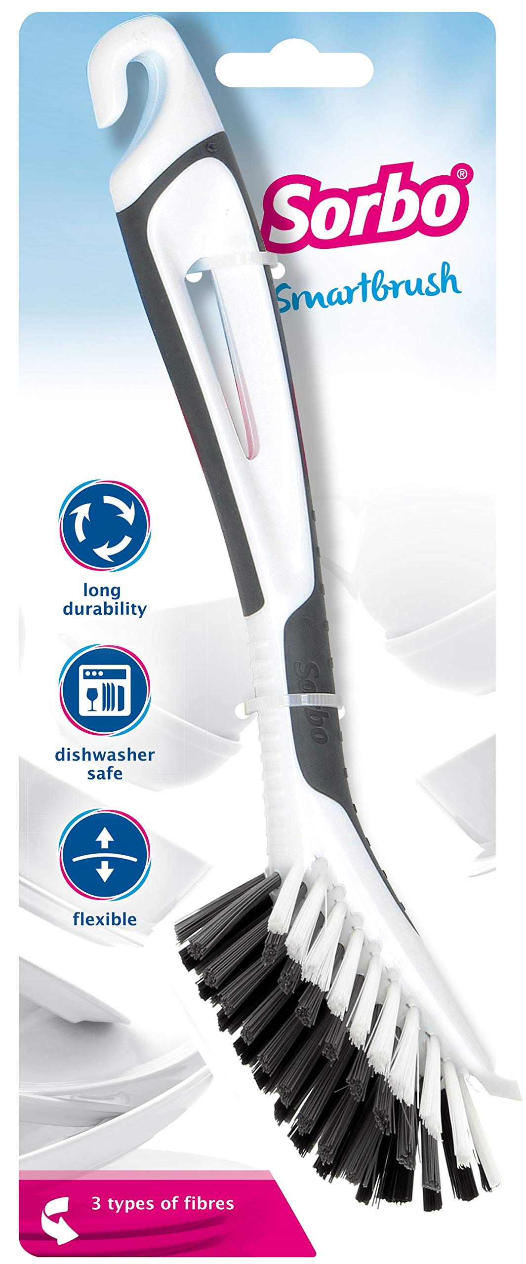 Sorbo Smart Brush, Spülbürste, Spülbürste mit rutschfestem Soft-Grip-Griff, langlebig, langlebig, hitzebeständig und spülmaschinenfest, graue Farbe, Maße 6 x 10 x 26 cm Angebot bei HelloDeals