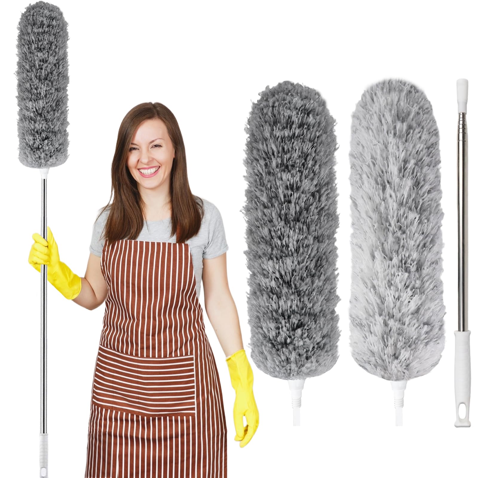 Staubwedel Teleskop Waschbar 2pcs, Staubwedel Lang Ausziehbar bis 2.5m, Grau Staubwischer Mikrofaser mit Verbiegbare Eckbesen, für Männer, Frauen, Senioren, Hohe Decken, Leicht Wiederverwendbar Angebot bei HelloDeals