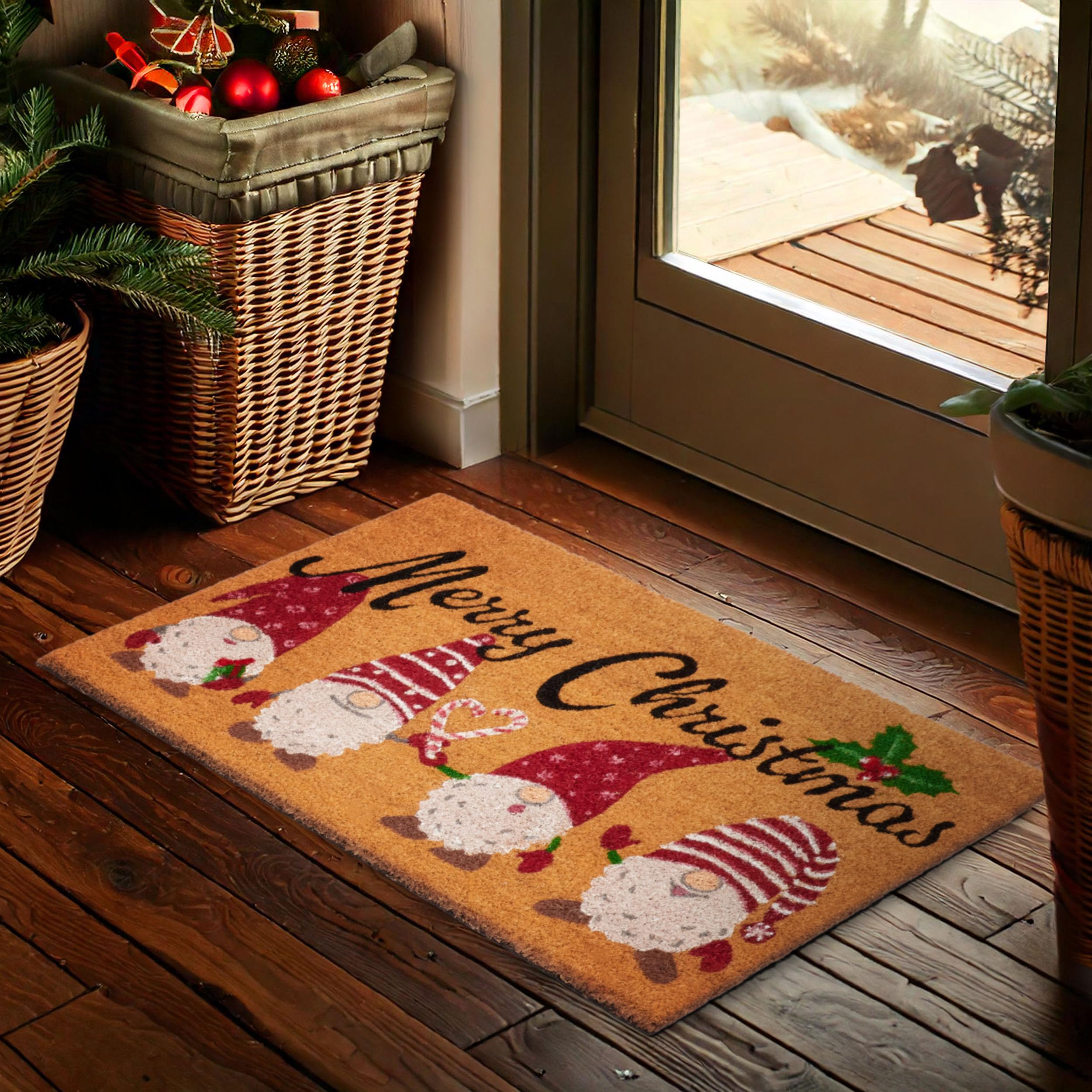 BRUBAKER Weihnachtsfußmatte für Außen und Innen - Merry Christmas mit Wichtel Zwergen - 45 x 75 cm Schmutzfangmatte Weihnachten aus Kokos - Antirutsch Fußmatte - Wetterfest und rutschfest Angebot bei HelloDeals