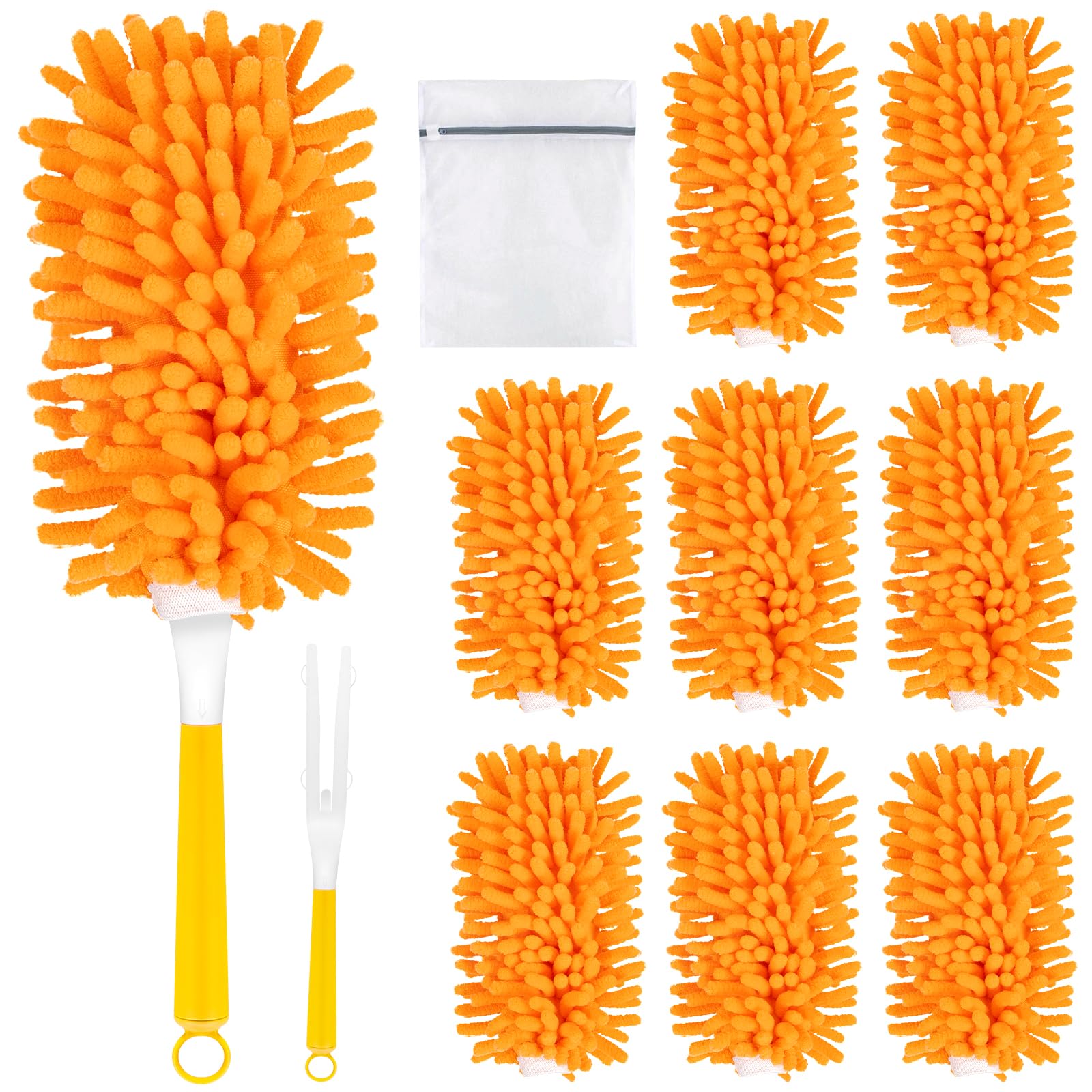 8 Stück Staubwedel Waschbar für Swiffer Duster Staubmagnet Nachfüllpack, 360° Wiederverwendbar Tücher für Swiffer Staubwischer (inklusive 1 Griff und Wäschesack) Angebot bei HelloDeals