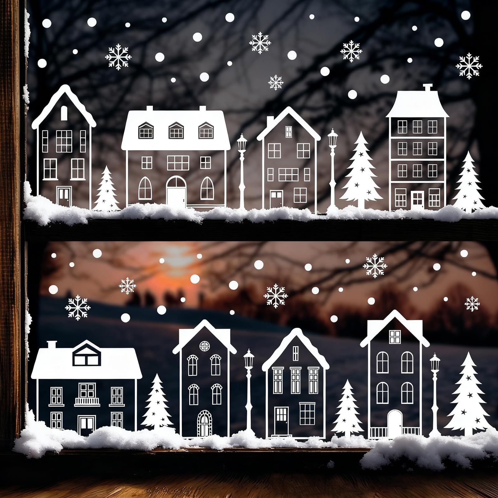 Fensterbilder Weihnachten Weis Häuser, VDSOW Fensterbild Weihnachtsdorf Fenstersticker Weihnachten Weiß Winterdorf Schneeflocken Fensteraufkleber Weihnachts Fenstersdeko, Fenster Weihnachtsdeko Angebot bei HelloDeals