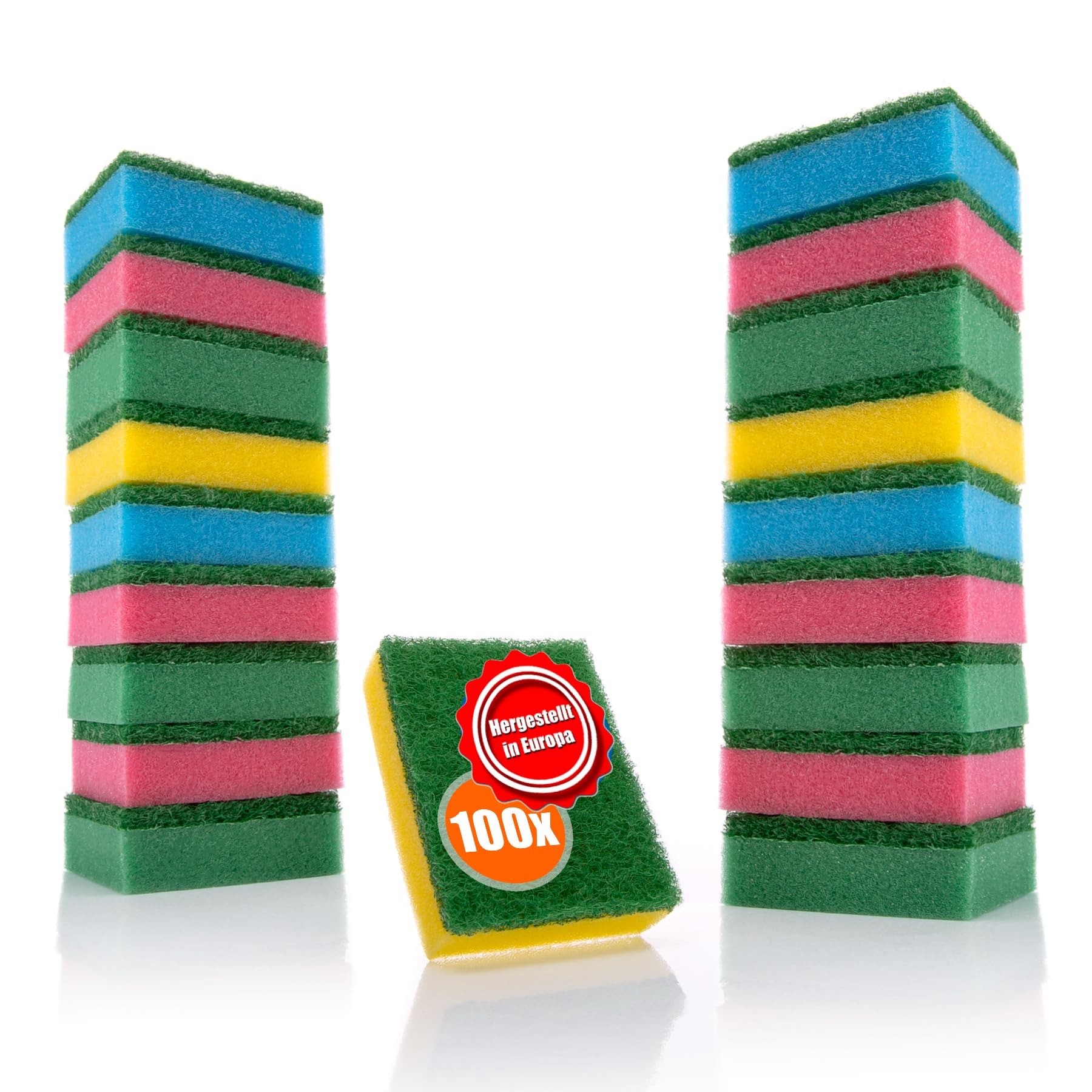 BigDean 100 Stück Schwämme Mehrfarbig für Küche & Haushalt– zweiseitigen Reinigungsschwamm – Topfschwamm, Spülschwamm, Putzschwamm wiederverwendbar – Made in Europa Angebot bei HelloDeals