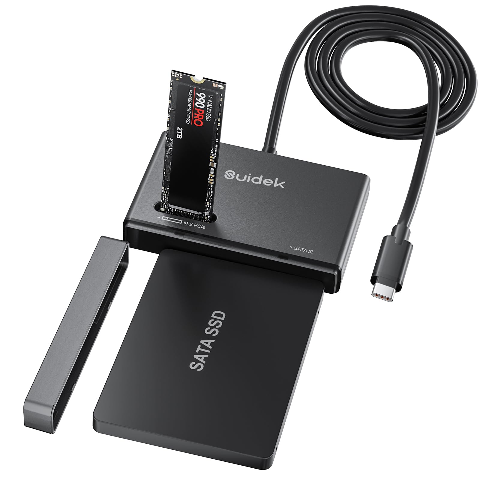 M.2 NVMe SSD Gehäuse Adapter, Typ-C 10Gbps auf M.2 und SATA Festplattenleser Externes M2 PCIe NVMe SSD Gehäuse Kompatibel mit (M Key&M+B Key) Jeder Größe und 2.5"/3.5“ SATA Solid State Disk Angebot bei HelloDeals