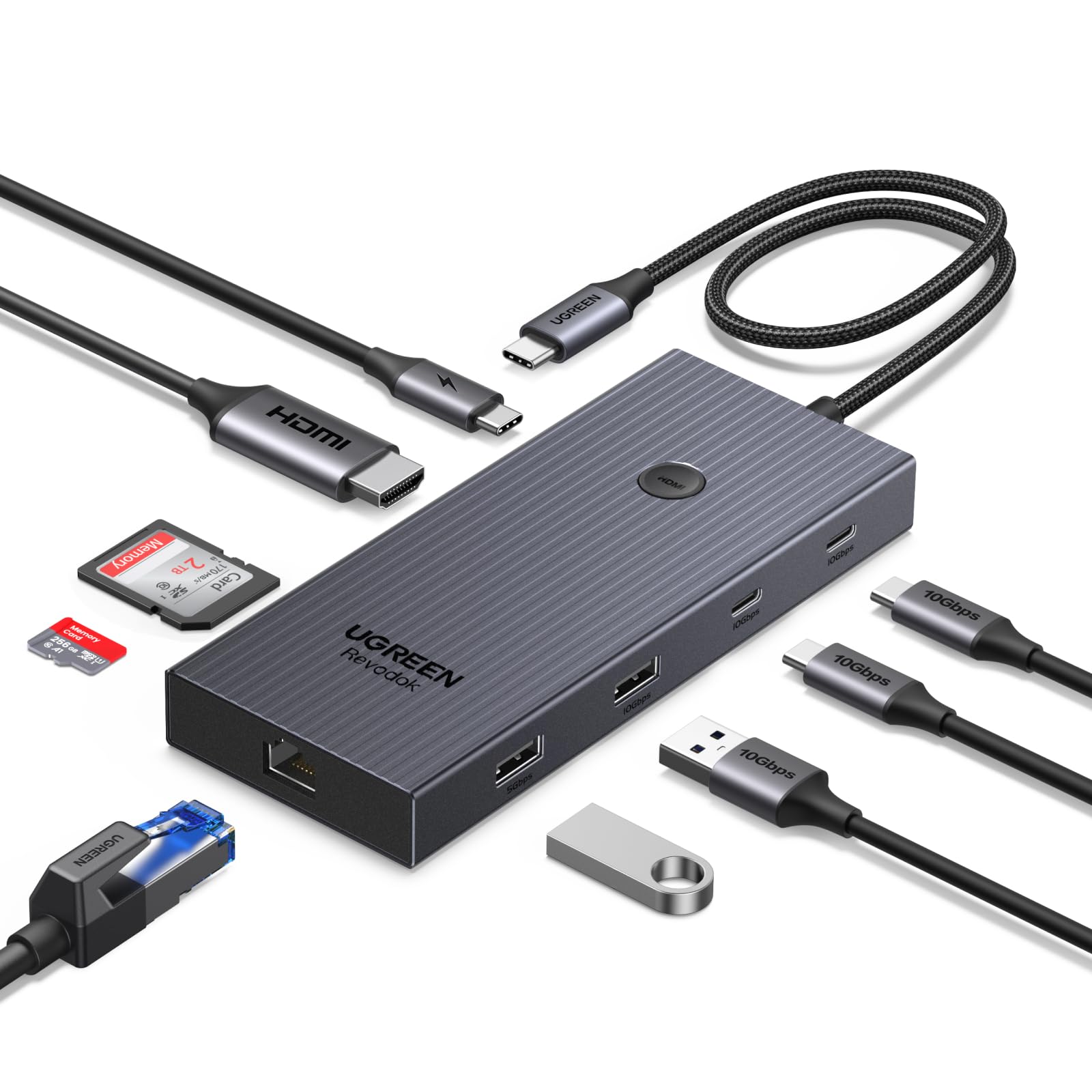 UGREEN Revodok Pro 1091 USB C Hub, 10Gbps USB C Adapter mit 4K HDMI, Gigabit Ethernet, USB 3.2 10Gbps Datenports, SD/TF Kartenleser, PD 100W Kompatibel mit MacBook, Surface, iPad Pro usw. Angebot bei HelloDeals