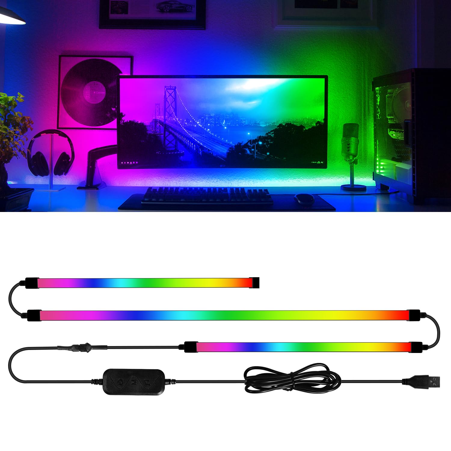 Monitor Hintergrundbeleuchtung RGBIC 34-Zoll Computer Monitor Gaming Licht Intelligente Bildschirm Synchronisation Kompatibel mit Windows und Mac-os USB 5V (3 Seiten) 34 ZOLL 3 Seite Angebot bei HelloDeals