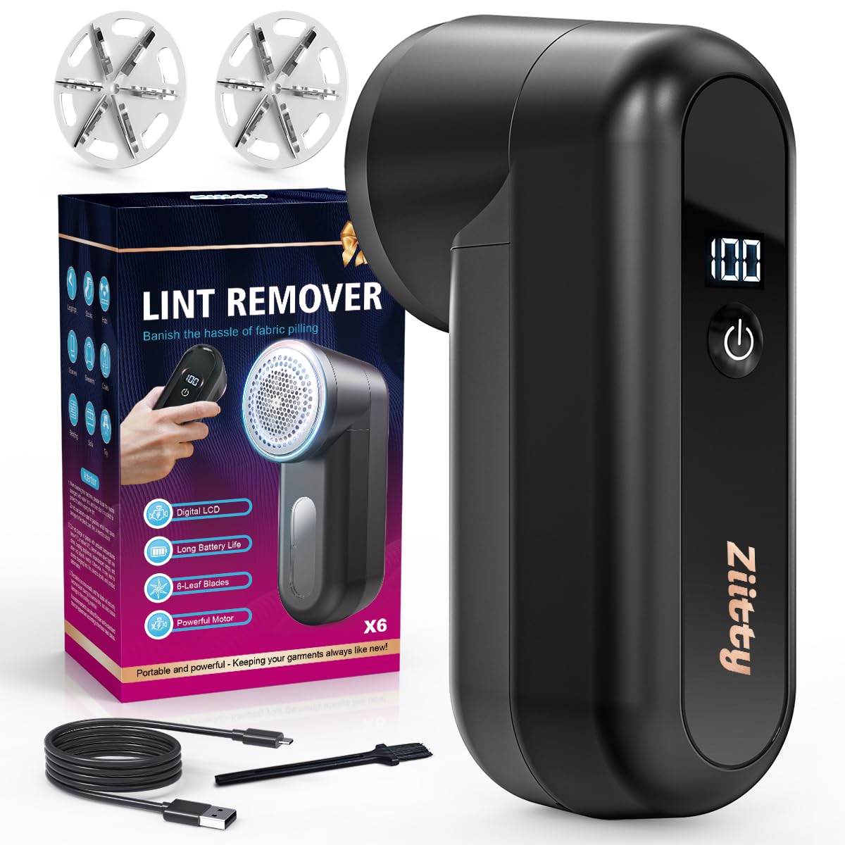 Fusselrasierer Elektrisch, Tragbarer Aufladbar Fusselentferner, LED-Anzeige, Kompletter Fusselrasierer für alle Stoffe mit 3 Klingen, Typ-C-Ladekabel und Reinigungsbürste (Schwarz) Angebot bei HelloDeals
