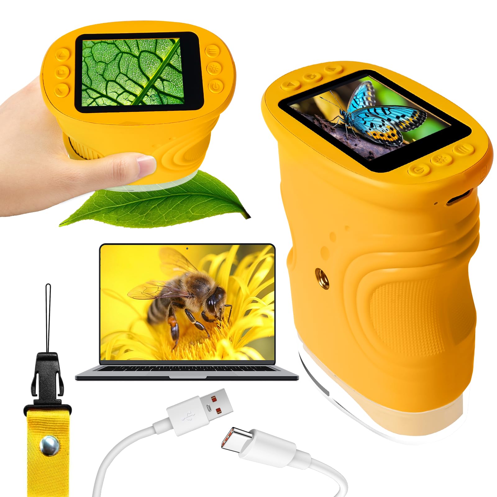 LURICO Digitales Mikroskop für Kinder, 1000X tragbares Taschenmikroskop mit 4K 2.0" Bildschirm Kinder Handy Mikroskop Lupe, UnterstüTzt Foto und Videofunktionen Mini-Mikroskops für Erwachsene/Kinders Gelb Angebot bei HelloDeals