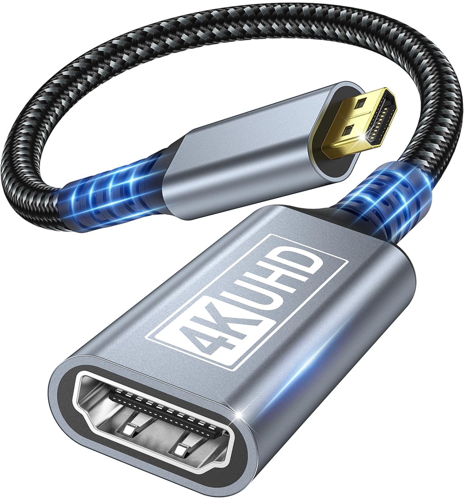 Micro HDMI auf HDMI Adapter, 4K@60Hz Micro HDMI to HDMI 3D 1080P Typ D auf A Adapterkabel Kompatibel mit Raspberry Pi 5/4, Kamera A6300 A6400, HDR und ARC, ODROID, Hero usw Angebot bei HelloDeals