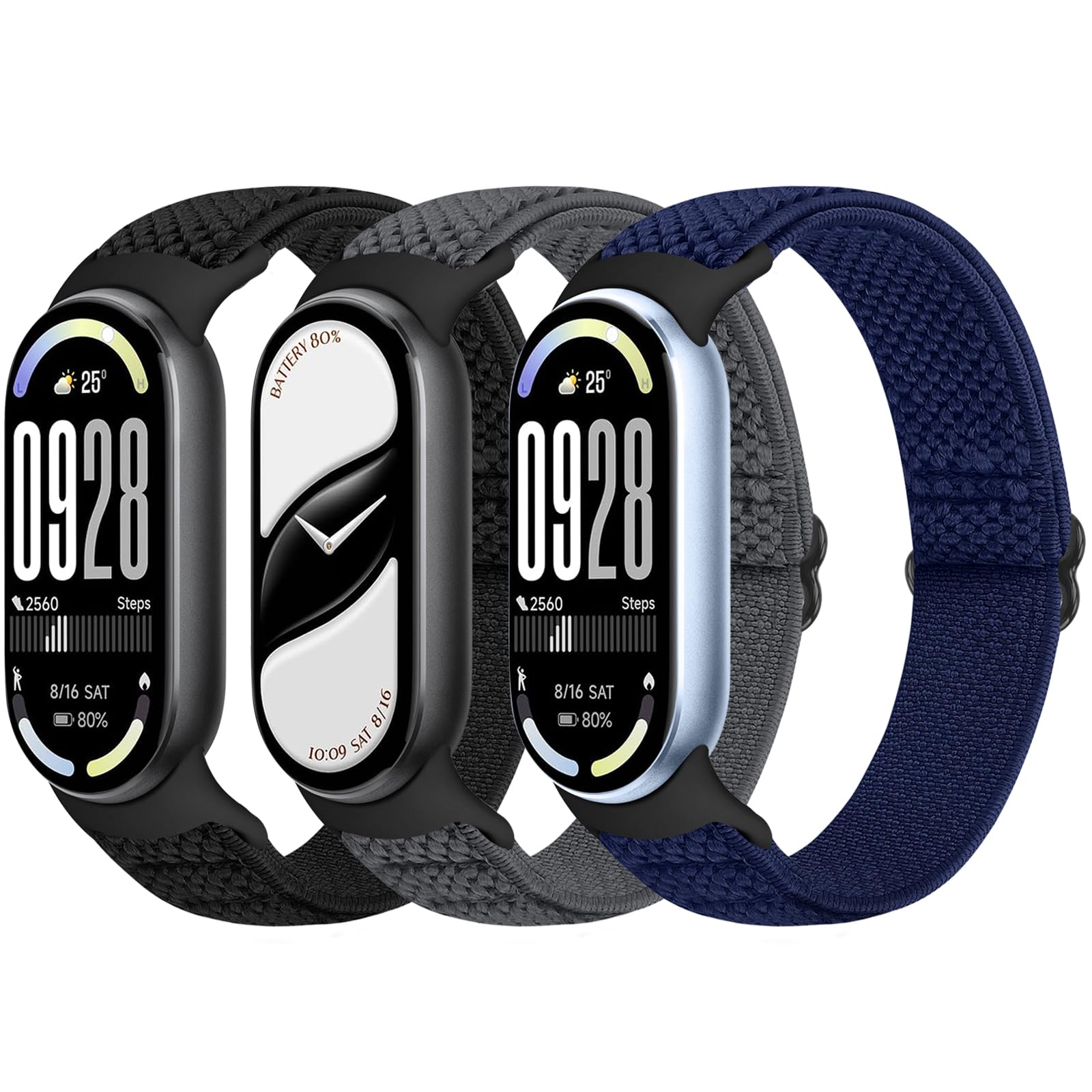 Elastisches Armband Kompatibel mit Xiaomi Smart Band 10/9/8 Damen Herren, dehnbares Uhrenarmband weiches elastisches Nylon Ersatzarmband für Xiaomi Mi Band 10/9/8, 3 Stück Schwarz+Grau+Indigo Angebot bei HelloDeals