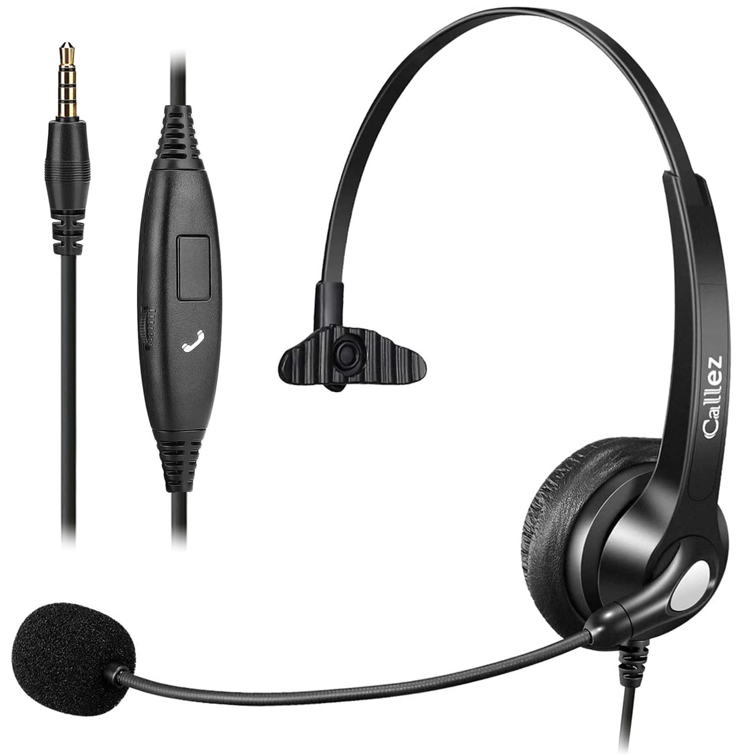 Callez 3,5mm Klinke Headset Handy mit Mikrofon Noise Cancelling, PC Kopfhörer für FritzFon C6 X6 iPhone Samsung Laptop Home Office Teams Zoom Konferenzen, Lautstärkeregler, Komfort Fit Black Angebot bei HelloDeals