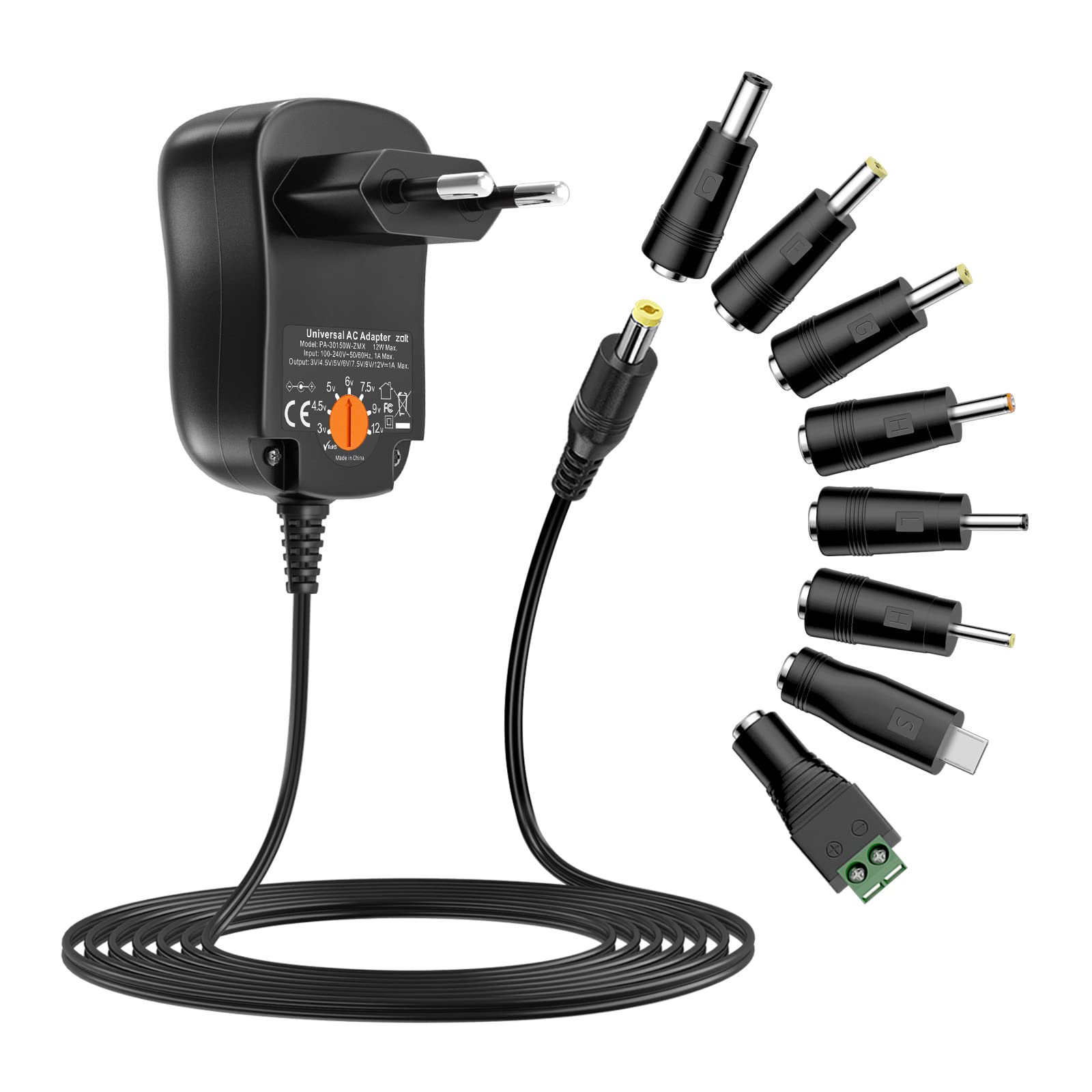 Zolt 12W Universal Netzteil 3V 4.5V 5V 6V 7.5V 9V 12V 1A AC DC Schaltnetzteil mit 8 DC-Steckern für Lautsprecher Kamera Lampe Tablet und mehr Haushaltselektronik, 1000mA max. Angebot bei HelloDeals