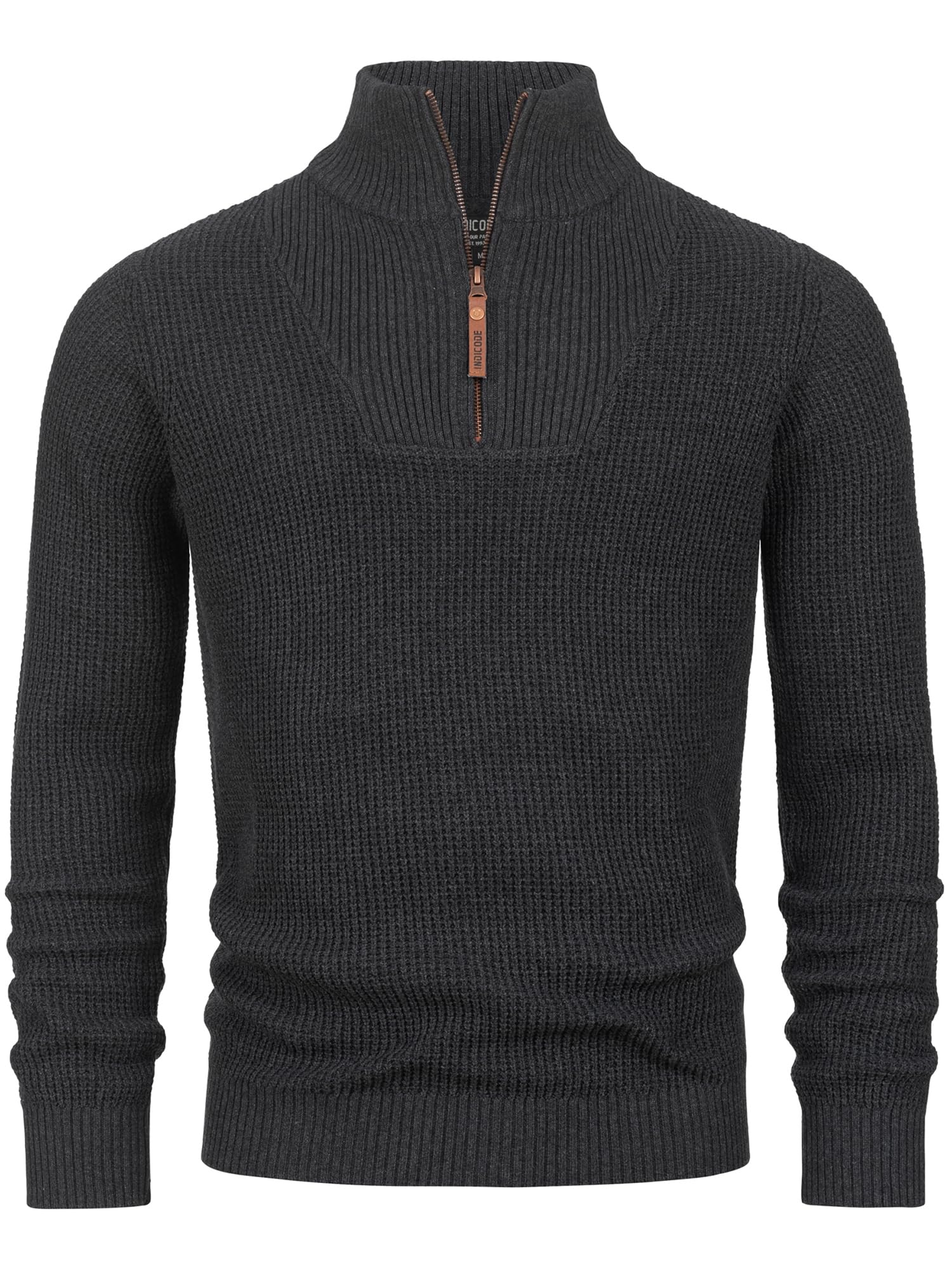 Indicode Herren INYassip Strickpullover mit Stehkragen | Pullover Herrenpulli mit Kragen und Reißverschluß XL Raven Angebot bei HelloDeals