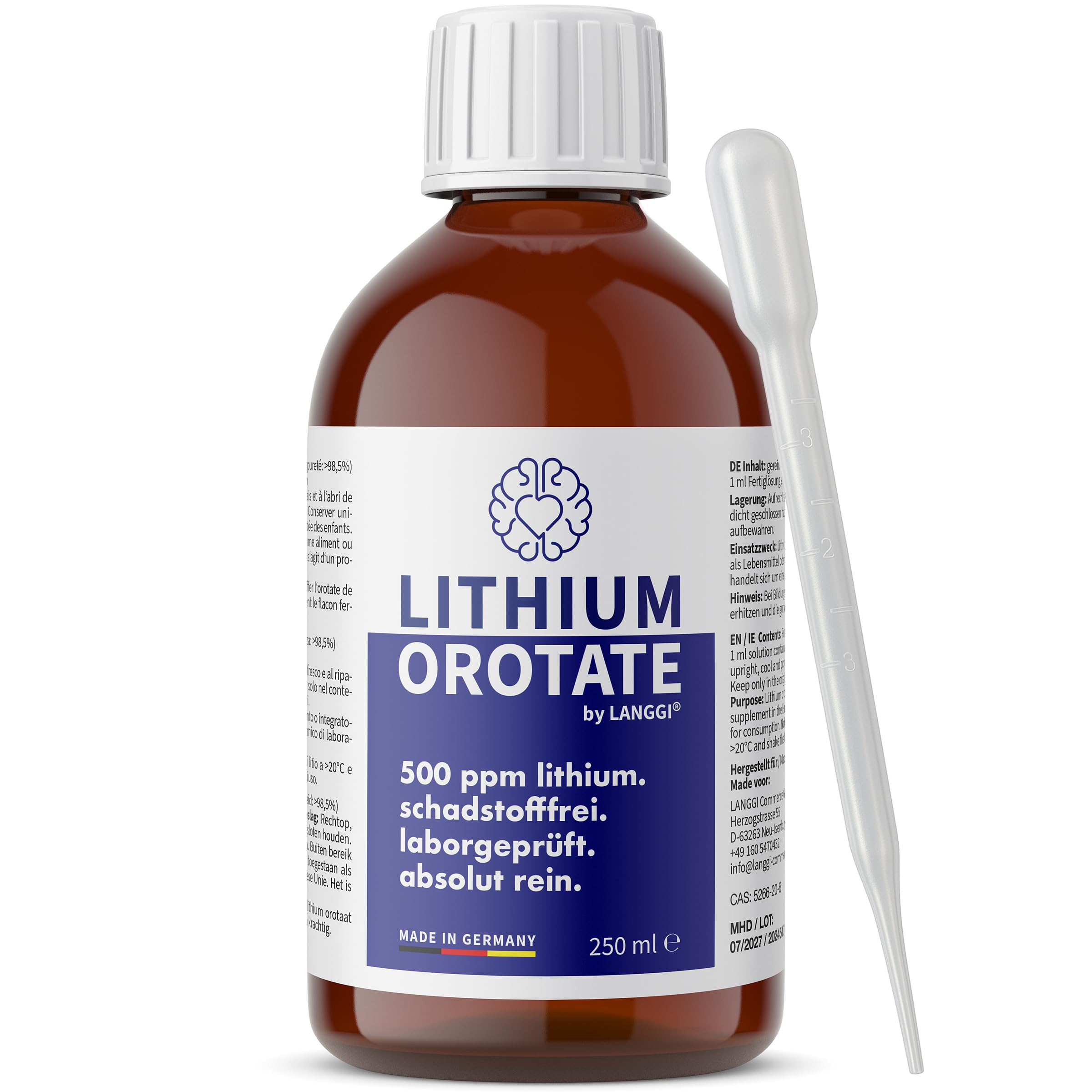 Lithium Orotate | 250ml | 99% Reinheit | 0,5mg (500ppm) elementares Lithium pro ml | Made in Germany | Laborgeprüfte Reinheit Angebot bei HelloDeals