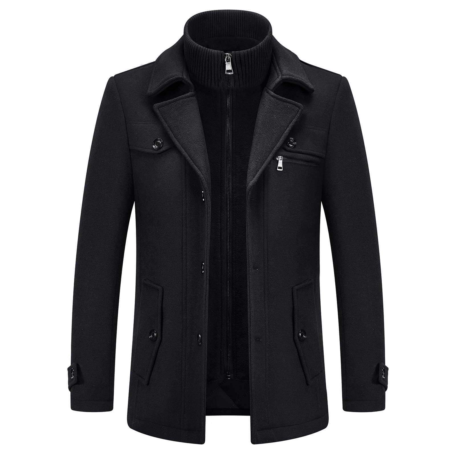 KUDORO Herren Wintermantel Wolle Kurzmantel Herren Wollmantel Mittellang Slim Fit für Business Freizeit Peacoat Herren Casual L Schwarz2 Angebot bei HelloDeals