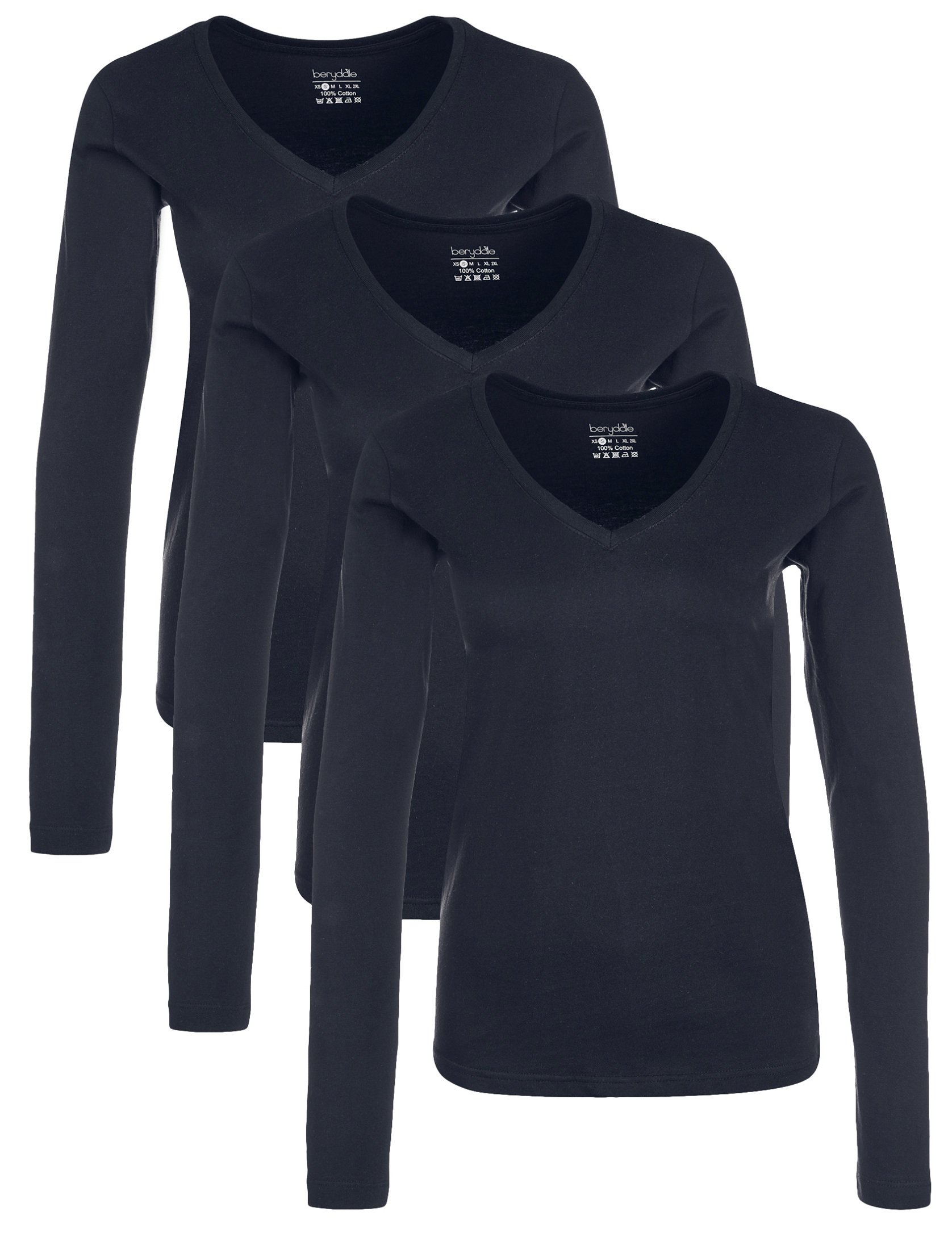 berydale Basic Langarmshirt Damen Baumwolle I 3er Set I Longsleeve Damen, T Shirt Langarm Damen, Longshirt Damen, Langarmshirts Damen, Tshirt Damen Langarm, Unterziehshirt Damen Langarmshirt S Dunkelblau Angebot bei HelloDeals