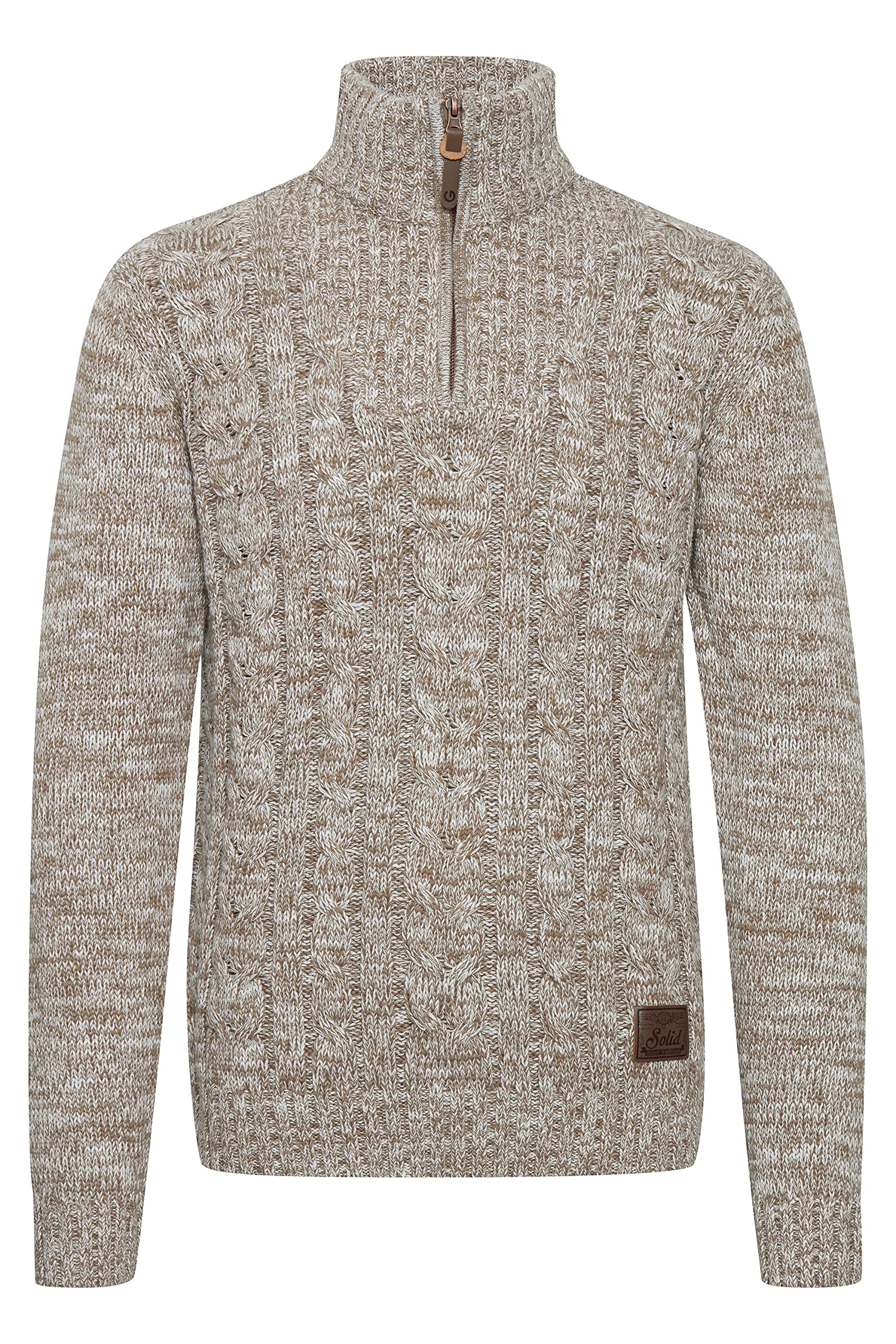 !Solid SDPankraz Herren Strickpullover Troyer Grobstrick Pullover mit Zopfstrickmuster Reißverschluss 100% Baumwolle Regular fit L Dune (5409) Angebot bei HelloDeals