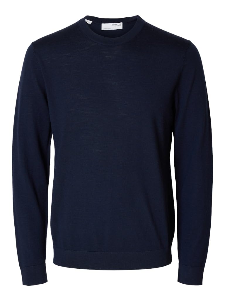 SELECTED HOMME Male Pullover mit Rundhalsausschnitt 100% Merinowoll L Navy Blazer Angebot bei HelloDeals