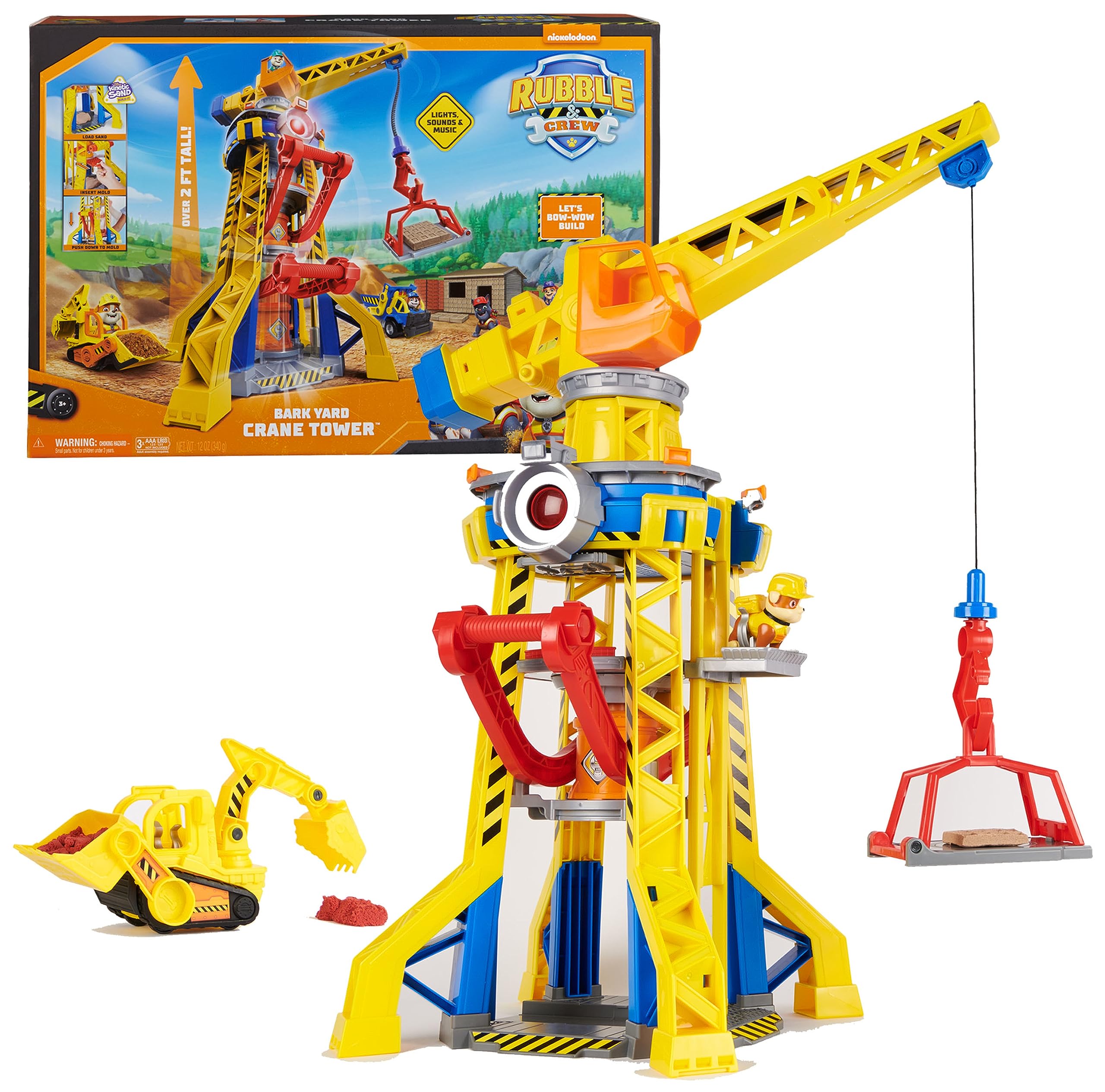 Rubble & Crew - Kran-Spielset Baupfoten Hof 68 cm, mit Rubble-Figur, Planierraupen-Fahrzeug & 340 g Build-it Kinetic Sand, Licht & Sound, ab 3 Jahren Angebot bei HelloDeals