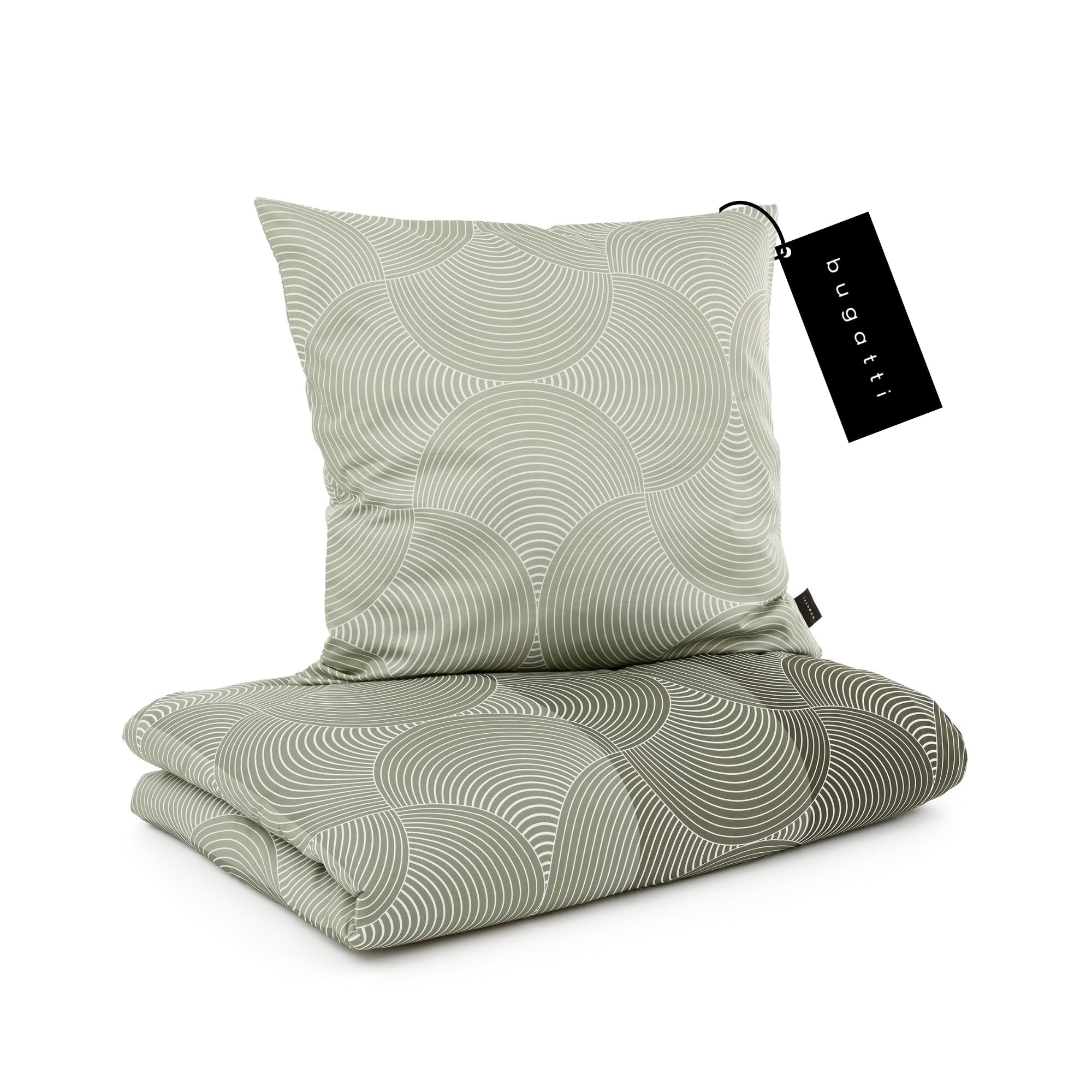 bugatti Bettwäsche 135x200 cm - 100% Baumwolle, Reißverschluss, anschmiegsam, weich & waschbar, Mako Satinbettwäsche Kreise grafisch grün 135 x 200, 80 x 80 cm Oliv Angebot bei HelloDeals