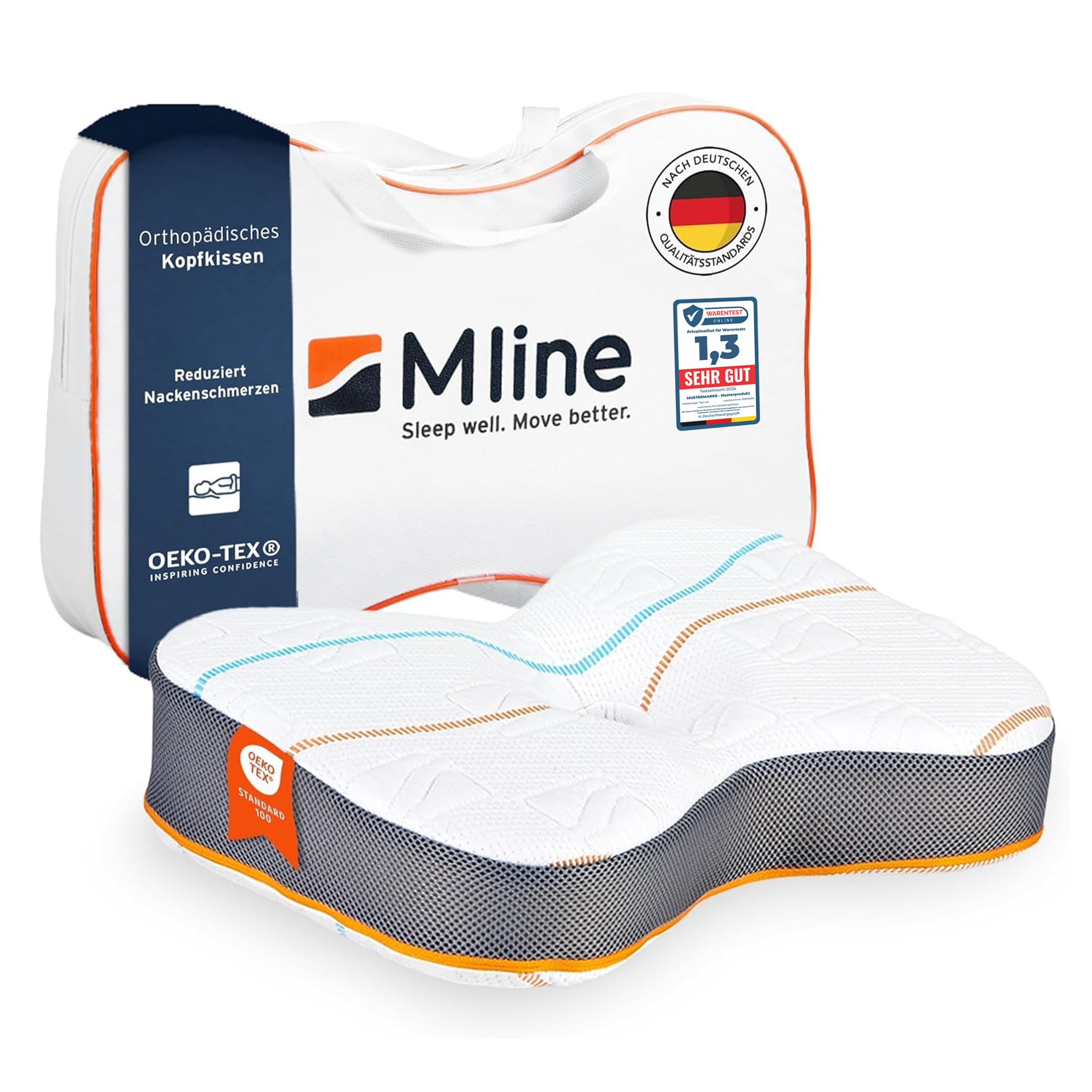 M LINE Athletic Pillow – Kopfkissen Nackenschmerzen - Orthopädisches Seitenschläferkissen mit Butterfly-Design, Ergonomisches Nackenstützkissen, Memory Foam Kopfkissen, Orthopädische Testsieger Angebot bei HelloDeals