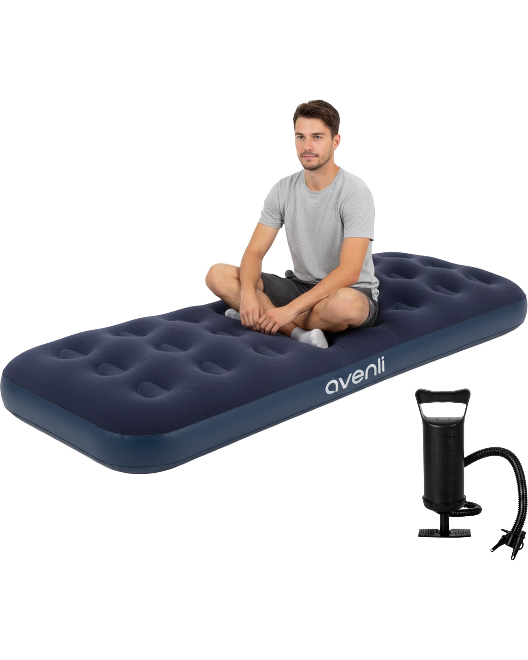 AVENLI Luftmatratze Luftbett Camping Set mit Pumpe für 1 Person 191x73x22cm aufblasbare Matratze Gästebett weiche Liegefläche mit beflockter Oberfläche Reise-Bett für Camping & Zuhause Angebot bei HelloDeals
