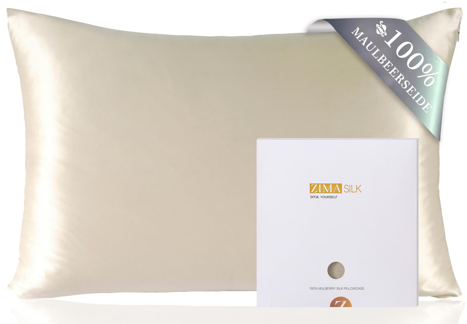 ZIMASILK Kissenbezug aus 100% Seide für Haare und Haut. Doppelseitige 19 Momme Reine Maulbeerseide Kissenhülle mit Reißverschluss, 1 Stück.(40x80 cm, Beige) 40x80cm Beige Angebot bei HelloDeals