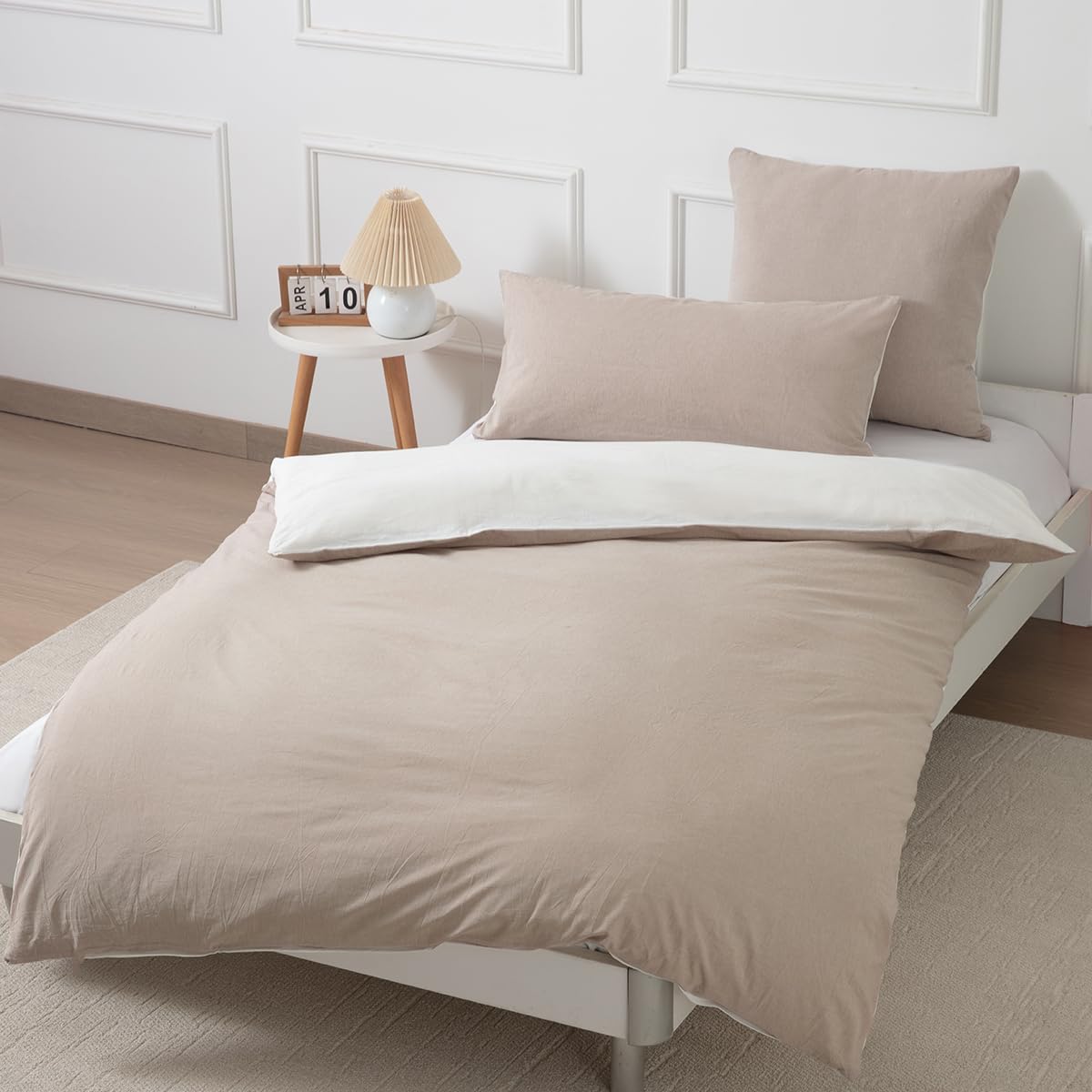 Bettwäsche 135x200 Baumwolle Beige/Weiß - Bettwäsche-Sets 2teilig Weich, 100% Gewaschene Baumwoll, Enthält 1 Bettbezug 135 x 200cm und 1 Kissenbezug 80x80 mit Reißverschluss 2Teilig | 135x200cm 01 - Beige/Weiß Angebot bei HelloDeals