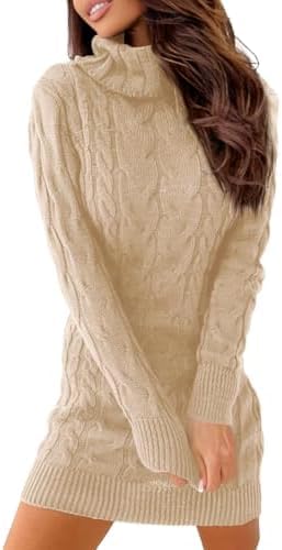 Ebifin Strickkleid Damen Rollkragen Strickpullover Elegant Jumper Kleid Pullikleid Winterkleid Stretch Sweater Dress. Aprikose S Angebot bei HelloDeals