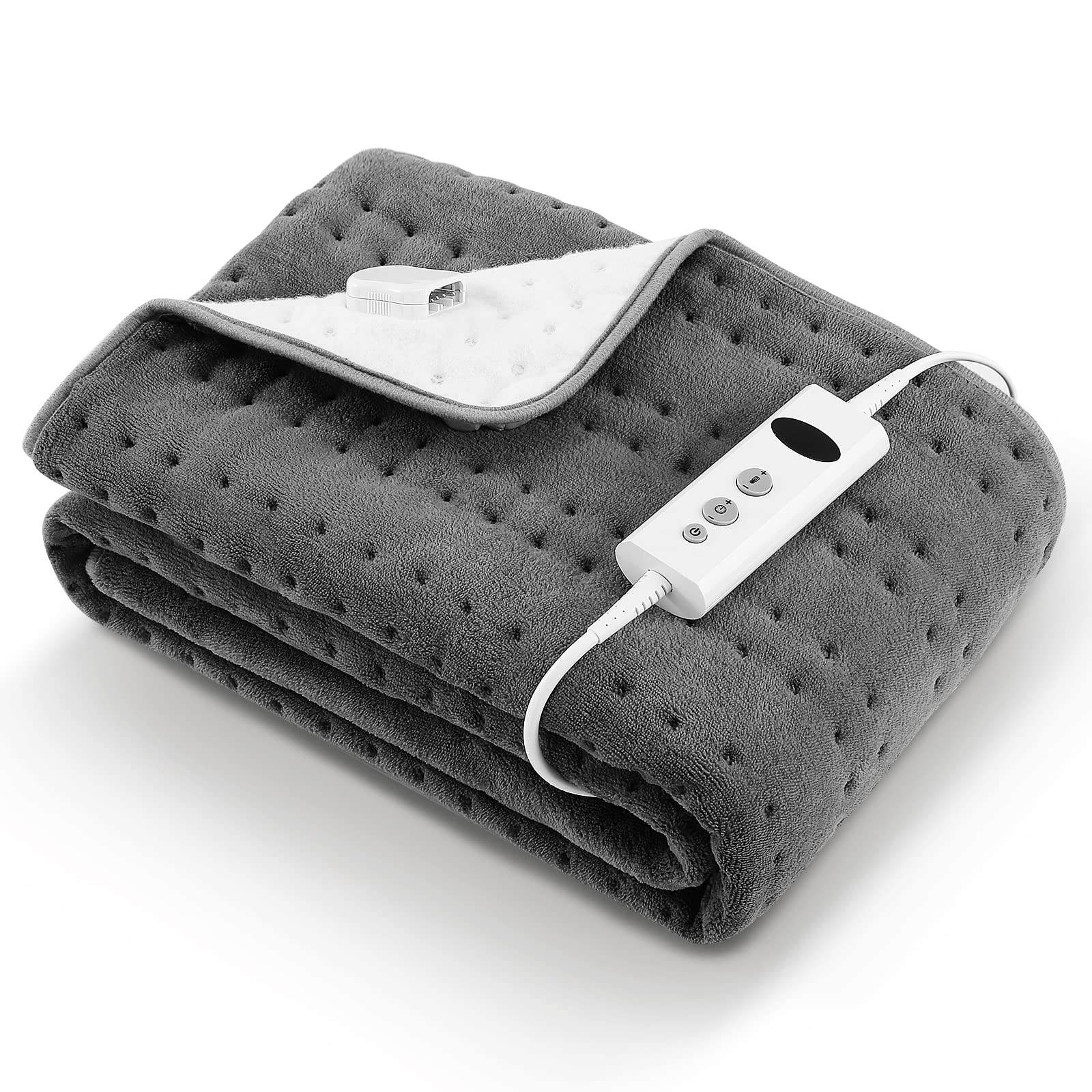 Elektrisches Wärmeunterbett 150 x 80 cm Grey mit 10 Temperaturstufen, Abschaltautomatik & Überhitzungsschutz, Einfache Fixierung auf Bett und Matratze (Korallenvlies) Angebot bei HelloDeals