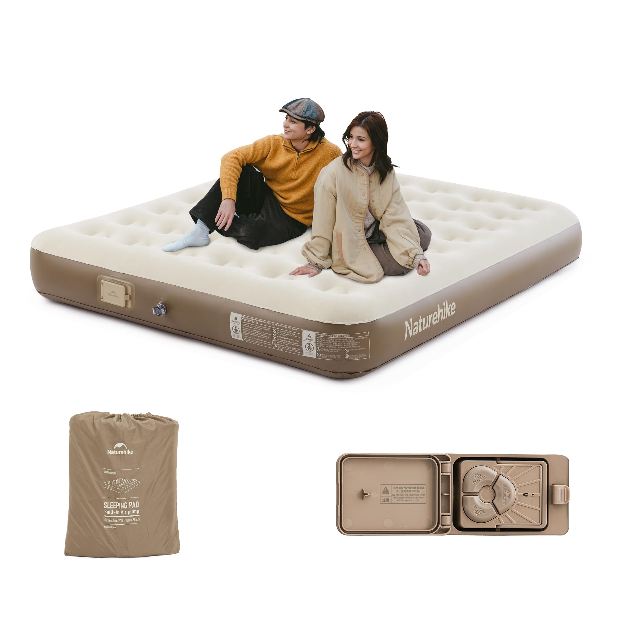 Naturehike Luftmatratze 2 Personen mit wiederaufladbarer elektrischer Luftpumpe 200×150×25cm Selbstaufblasbare Luftbett Premium-Gästebett Camping Heimgebrauch aufblasbare Matratze Braune Einbaupumpe – 2 Personen Angebot bei HelloDeals