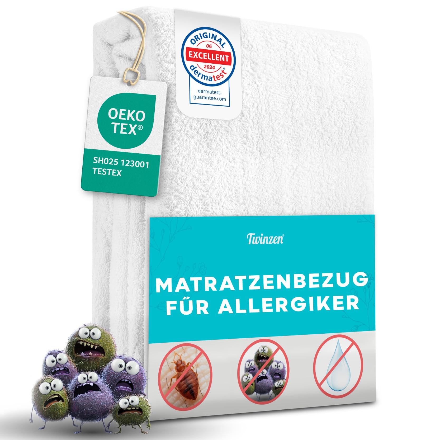 Twinzen - Matratzenbezug 140x200 x 20 cm mit Reißverschluss – Wasserdichter Matratzenschutz für Allergiker – Matratzenhülle gegen Milben & Bettwanzen - Bi-Ome & Oeko-Tex 140 x 200 x 20 cm Angebot bei HelloDeals