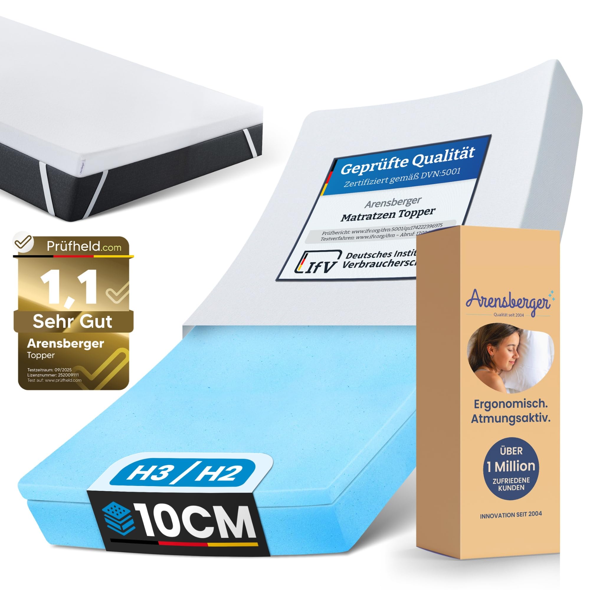 Arensberger Matratzen Topper 140x200cm | Höhe 10cm Luxury | Härtegrad H2 H3 | Geltopper Memory Foam Matratzentopper mit waschbarem Bezug | Matratzenauflage | für Federkern & Schaumstoffmatratzen 140 x 200 cm LUXURY 10cm Angebot bei HelloDeals