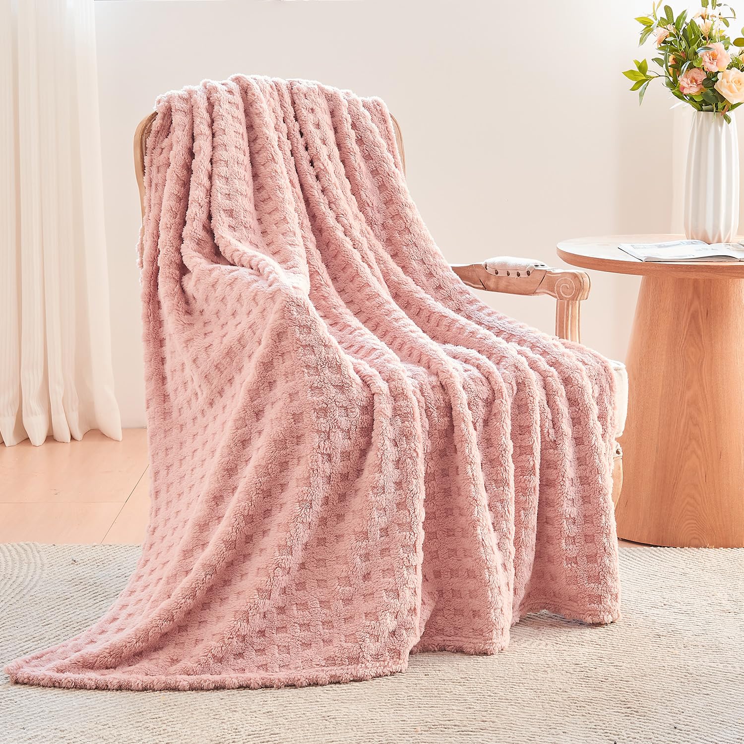 Wajade Kuscheldecke Flauschig Kunstfelldecke Decke Sofa Waffel Sofaüberwurf warm Sofadecke Comfort Couchdecke weiche Wohndecke für Couch und Bett 127 x 178 cm Pink Angebot bei HelloDeals