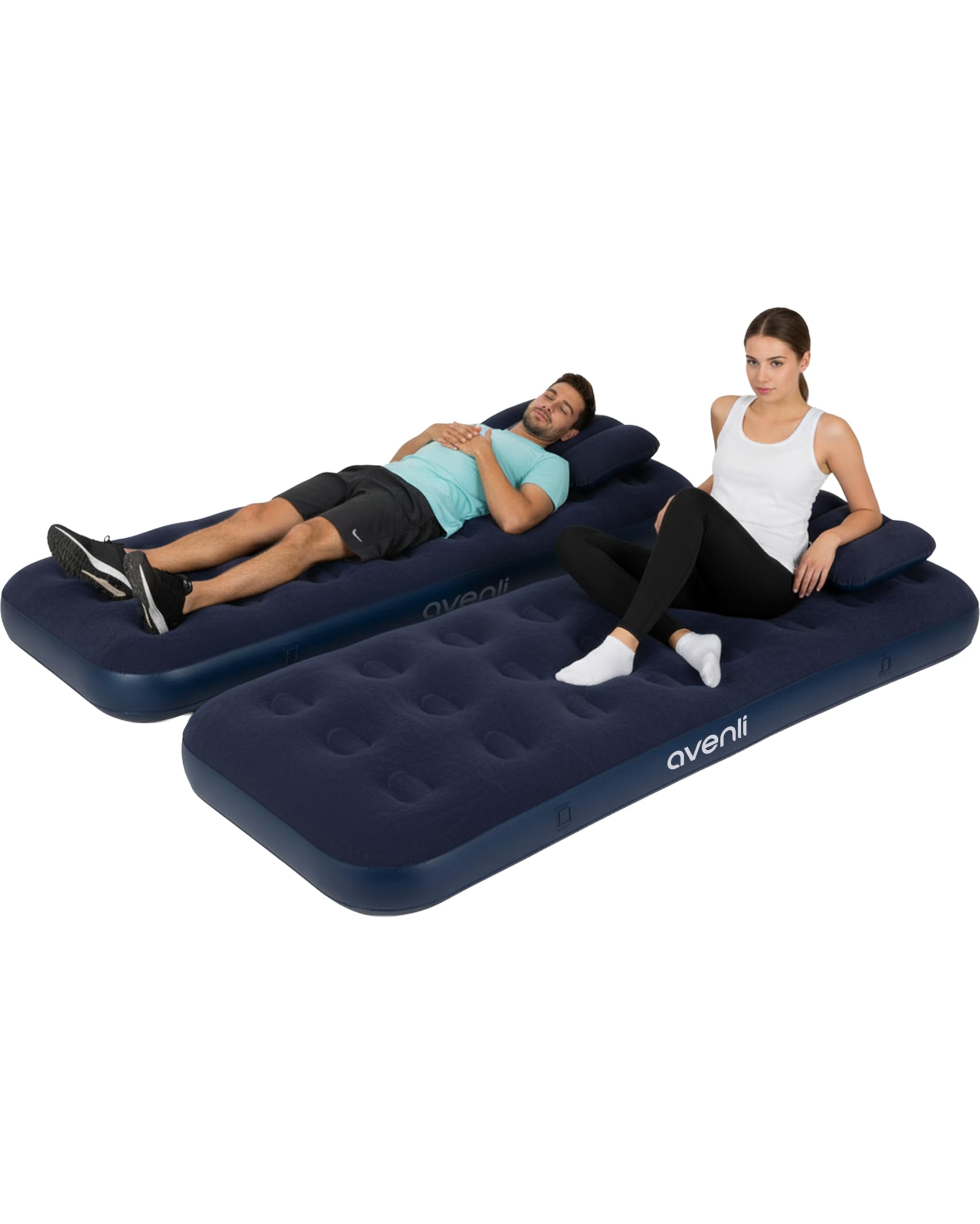 AVENLI Luftmatratze Luftbett Camping Set mit 2 Kissen für 2 Personen 2X 191x73x22cm aufblasbare Matratze Gästebett weiche Liegefläche mit beflockter Oberfläche Reise-Bett für Camping & Zuhause Angebot bei HelloDeals