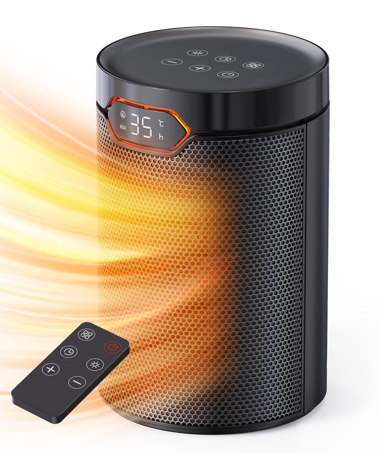 Heizlüfter, 1500W, PTC Heizlüfter Energiesparend mit ECO Modus, 4 Heizmodi, Breeze Modus, Thermostat, 24H Timer, Fernbedienung, Überhitzungs- & Kippschutz, Tragbar & Leise, für Zuhause, Büro Angebot bei HelloDeals