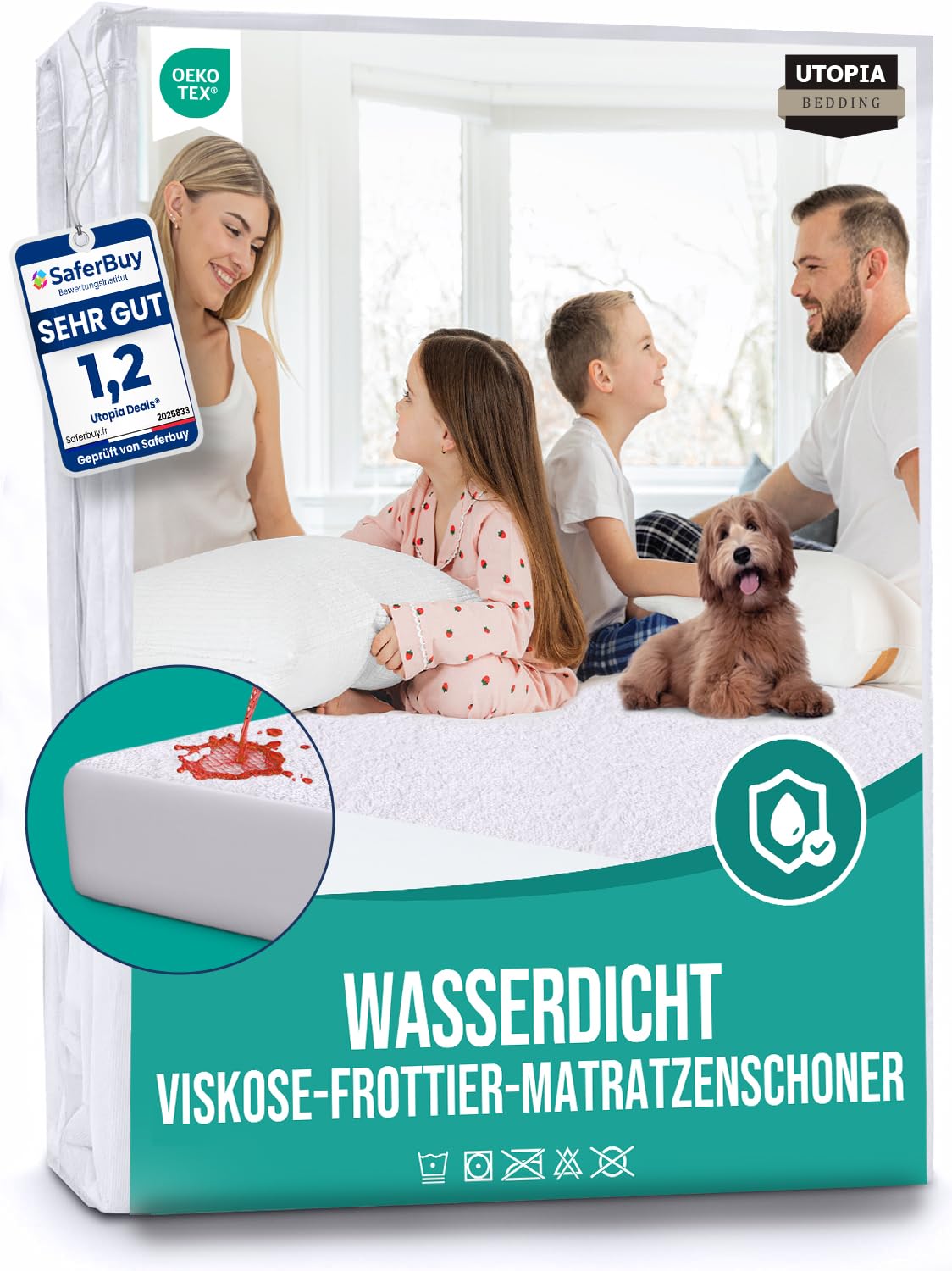 Utopia Bedding Matratzenschoner 90 x 200 x 30 cm Wasserdicht, Viskose, Öko-Tex Zertifiziert, Spannbetttuch, Matratzenbezug, Atmungsaktiv, Rundum elastisch 90 x 200 x 30 cm Weiß Angebot bei HelloDeals
