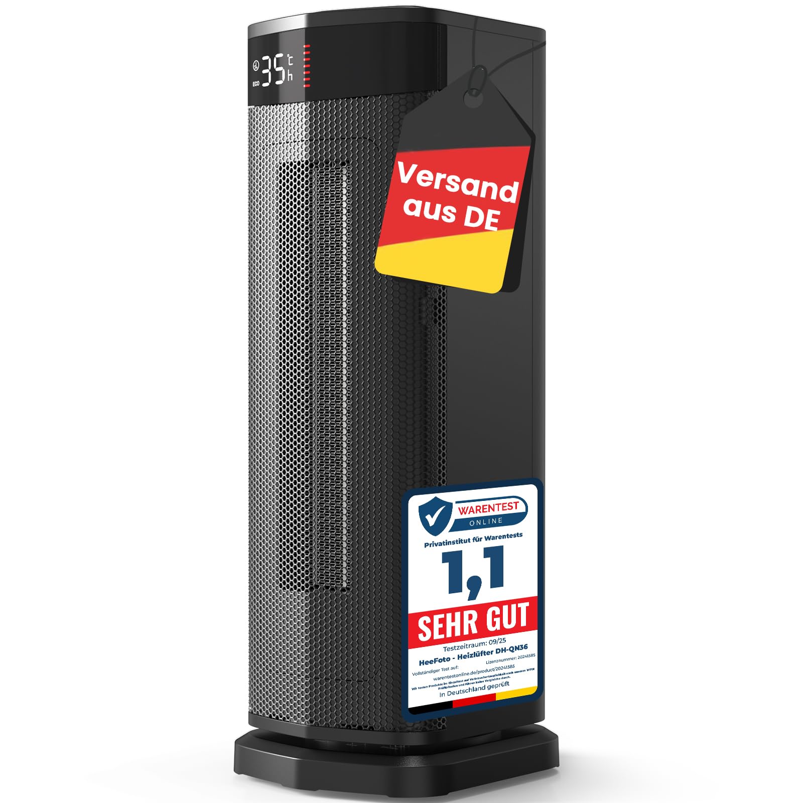 Heizlüfter Energiesparend [TESTSIEGER], 2000W ECO Heizlüfter Leise, 24h Timer Heizlüfter Klein mit 90°Oszillation,Kipp- und Überhitzungsschutz, Schwarz Angebot bei HelloDeals