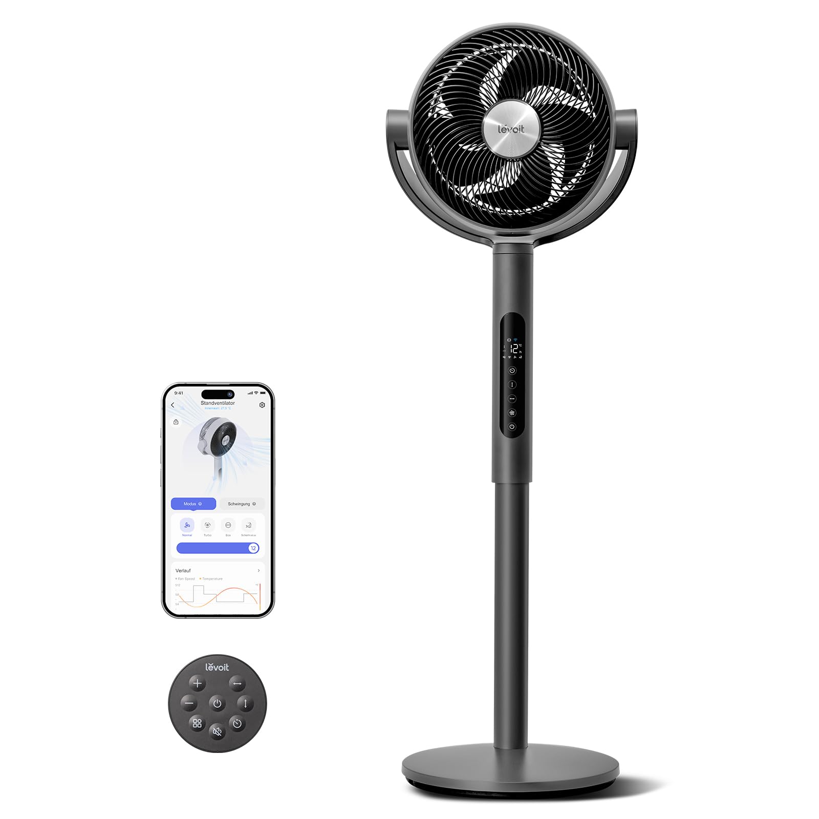 Levoit 20dB Standventilator sehr leise mit intelligenter Steuerung via APP & Alexa, DC Motor mit 30m Wurfweite, Ventilator mit Kühlung, Fan mit Fernbedienung, 4 Modi 12 Stufen 12 Std Timer Höhe 110 cm Grau Angebot bei HelloDeals
