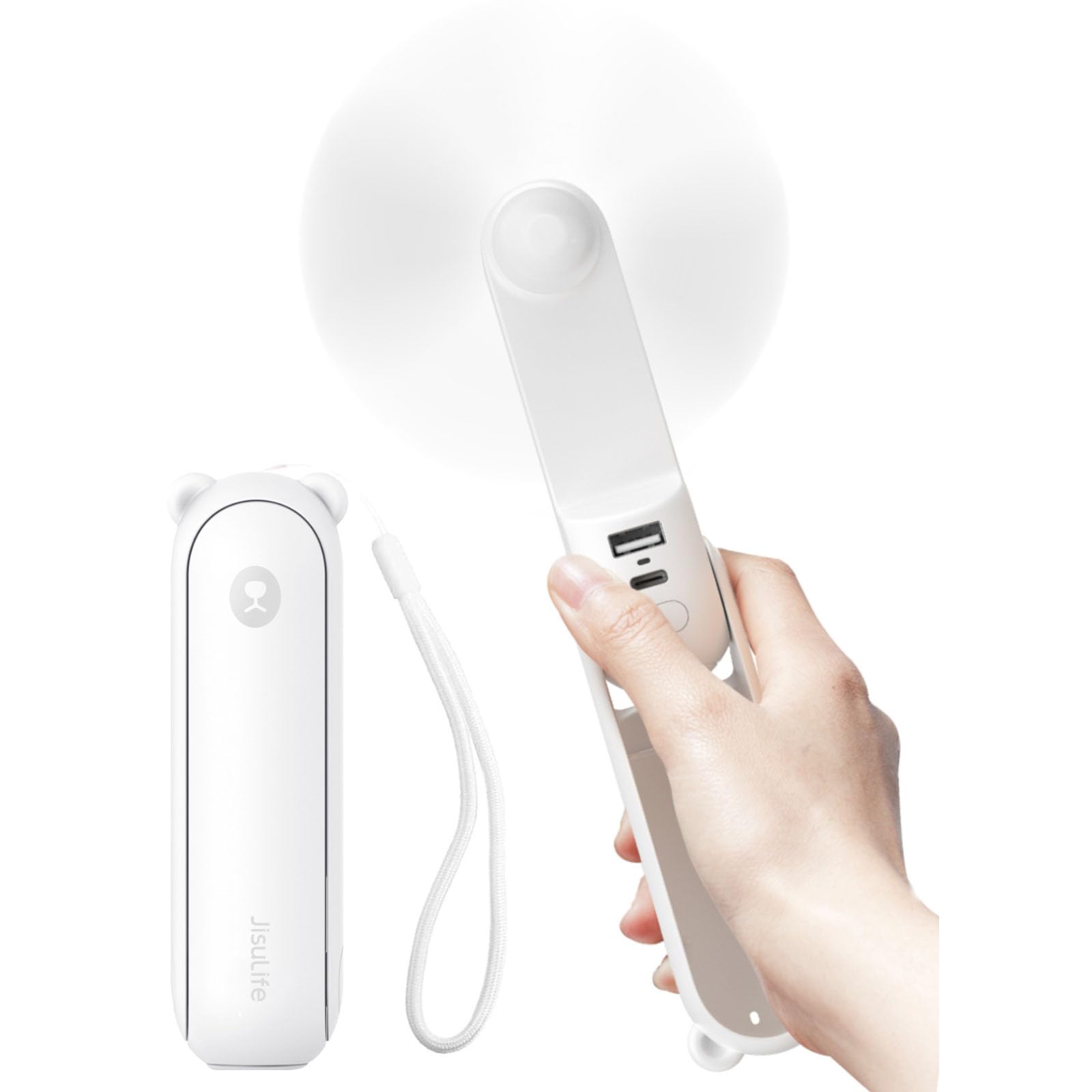 JISULIFE Handventilator Mini Ventilator 3 IN 1, mit 4500 mAh Powerbank USB Akku Klein, Batteriebetrieben Max 37 Hrs Runtime Tragbarer Ventilator, Taschenlampen Funktion-Weiß Angebot bei HelloDeals