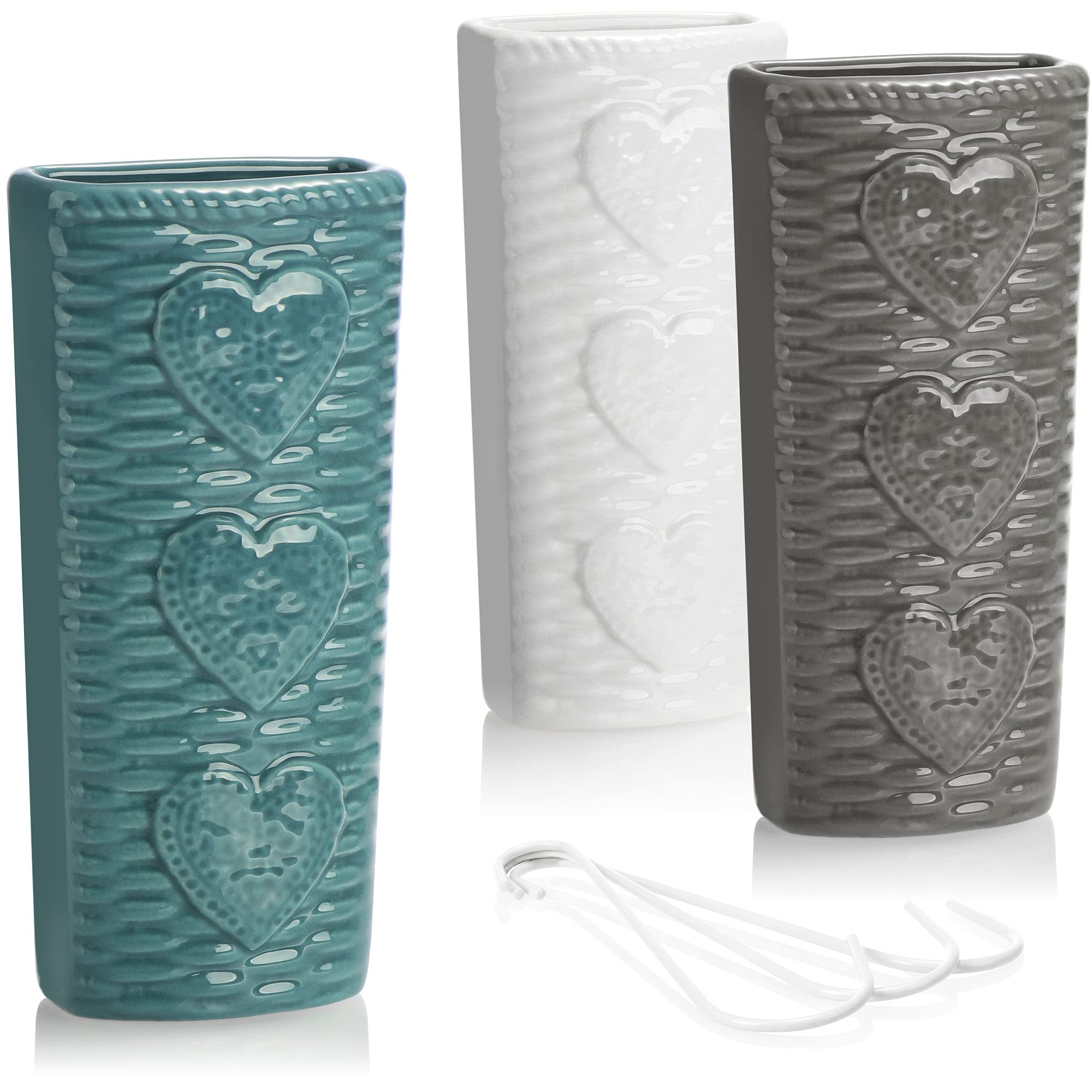 com-four® 3x Luftbefeuchter aus Keramik - Heizkörper-Verdunster zum Befeuchten der Raumluft - Wasserverdunster mit S-Förmigen Haken - Heizungsverdunster mit Herz-Motiv (3 Stück - Herz) Angebot bei HelloDeals