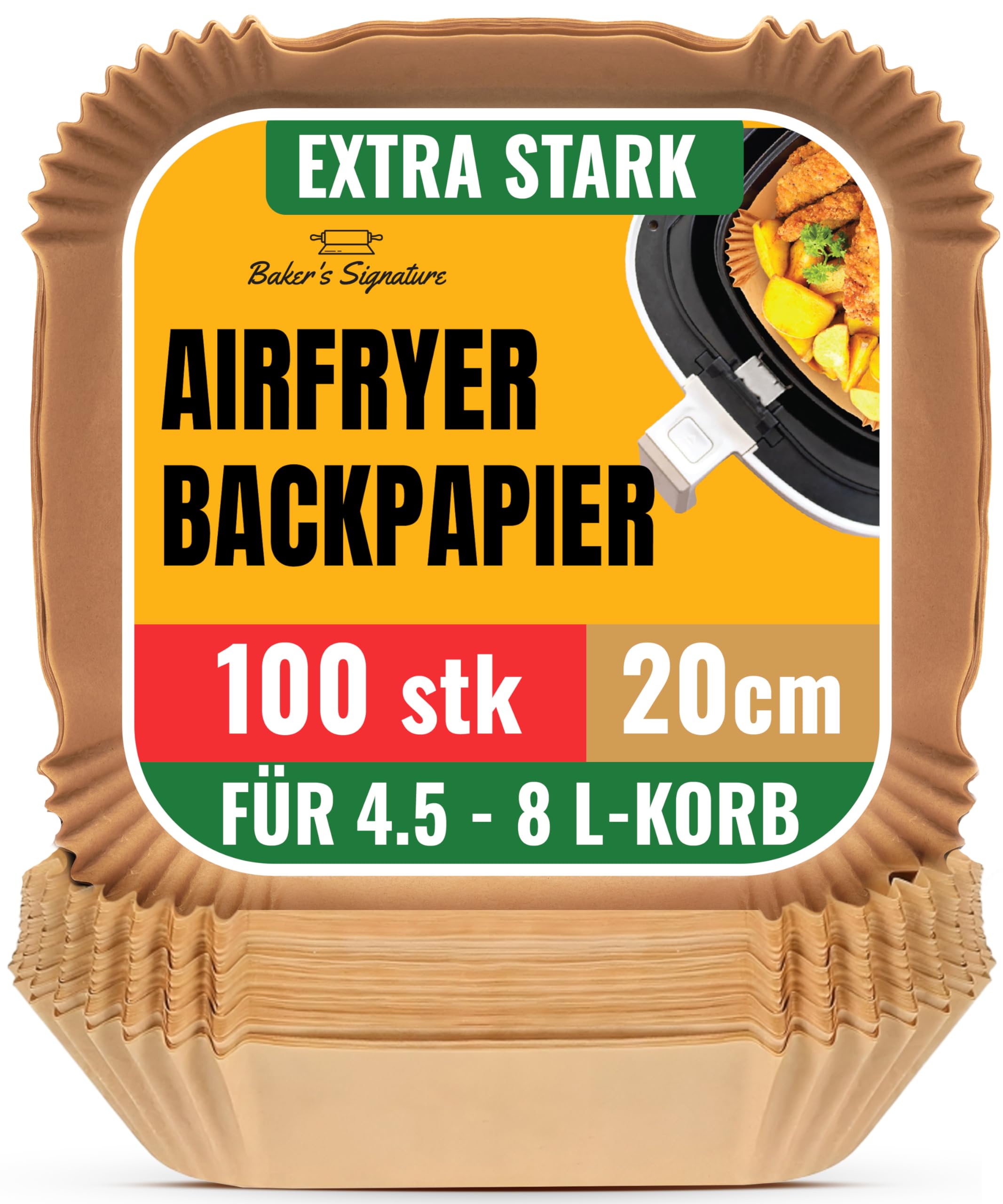 Airfryer Backpapier 100 Stück - 20-24 cm - Ungebleichte, Antihaft, Wasserdicht, Ölfest Backpapier für Heißluftfritteuse für 4,5L-8L Körbe heißluftfritteuse, Ideal für Ofen, Pfannen und Backen Quadrat 20cm 100stk Angebot bei HelloDeals