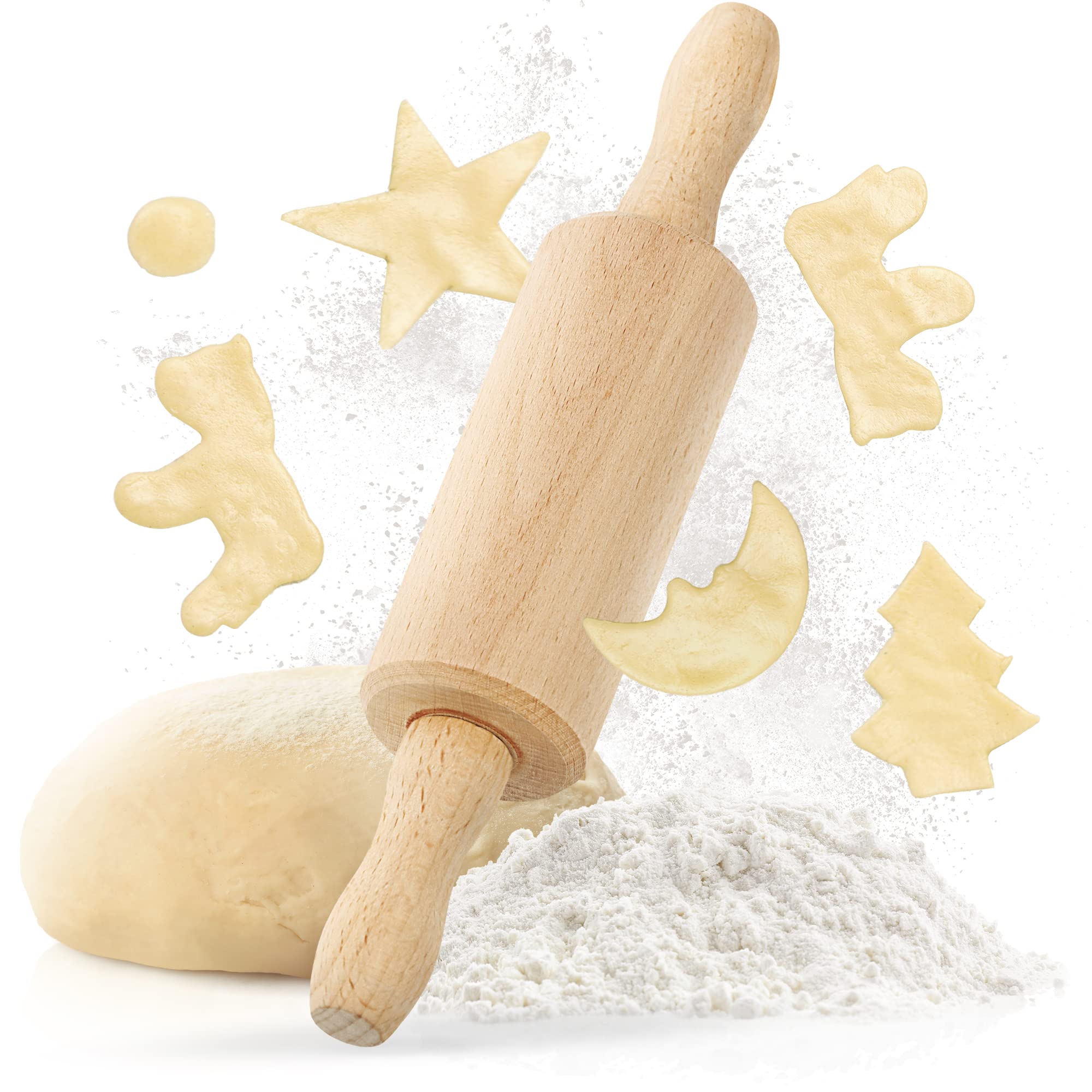 Teigroller klein - Nudelholz - Kinder Kindernudelholz - Nudelholz als Backzubehör - Kinder-Teigrolle für Knete aus Buchenholz zum Teigrollen stabil (1x Teigrolle klein 22.5x4.5x4.5cm) 1x Nudelholz klein Buchenholz Angebot bei HelloDeals