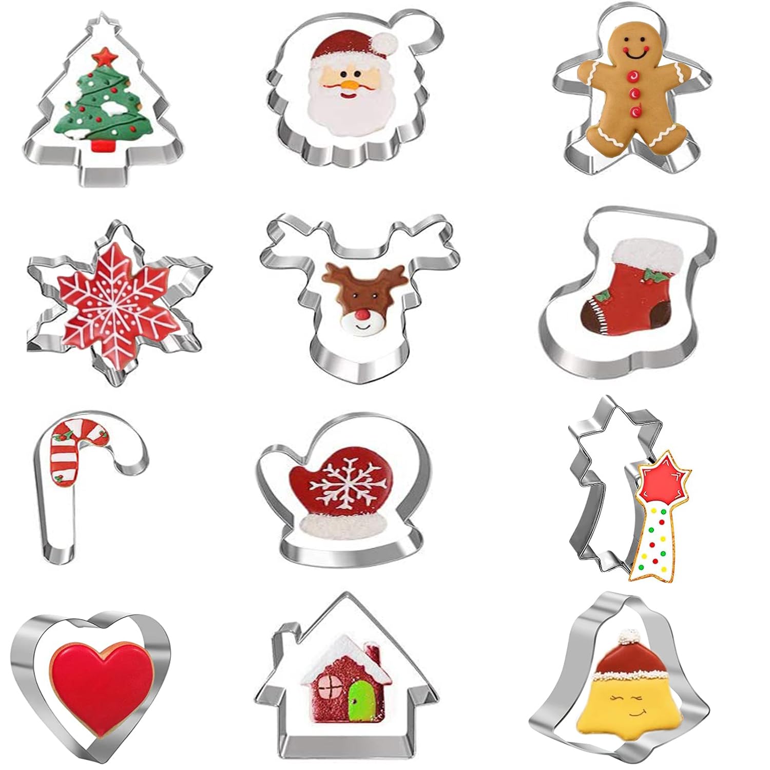 Ausstechformen Weihnachten Set, 12 Stück Premium Plätzchenausstecher aus Edelstahl - Weihnachtsbaum, Rentier, Stern & mehr - Ideal für Familien-Backabende und festliche Keksdekoration 11 Angebot bei HelloDeals